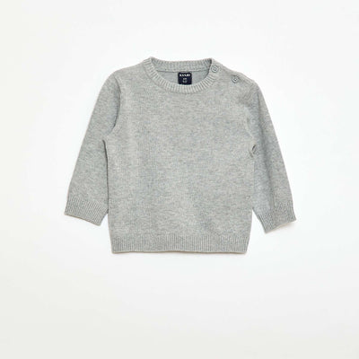Fine knit button-neck sweater GREY