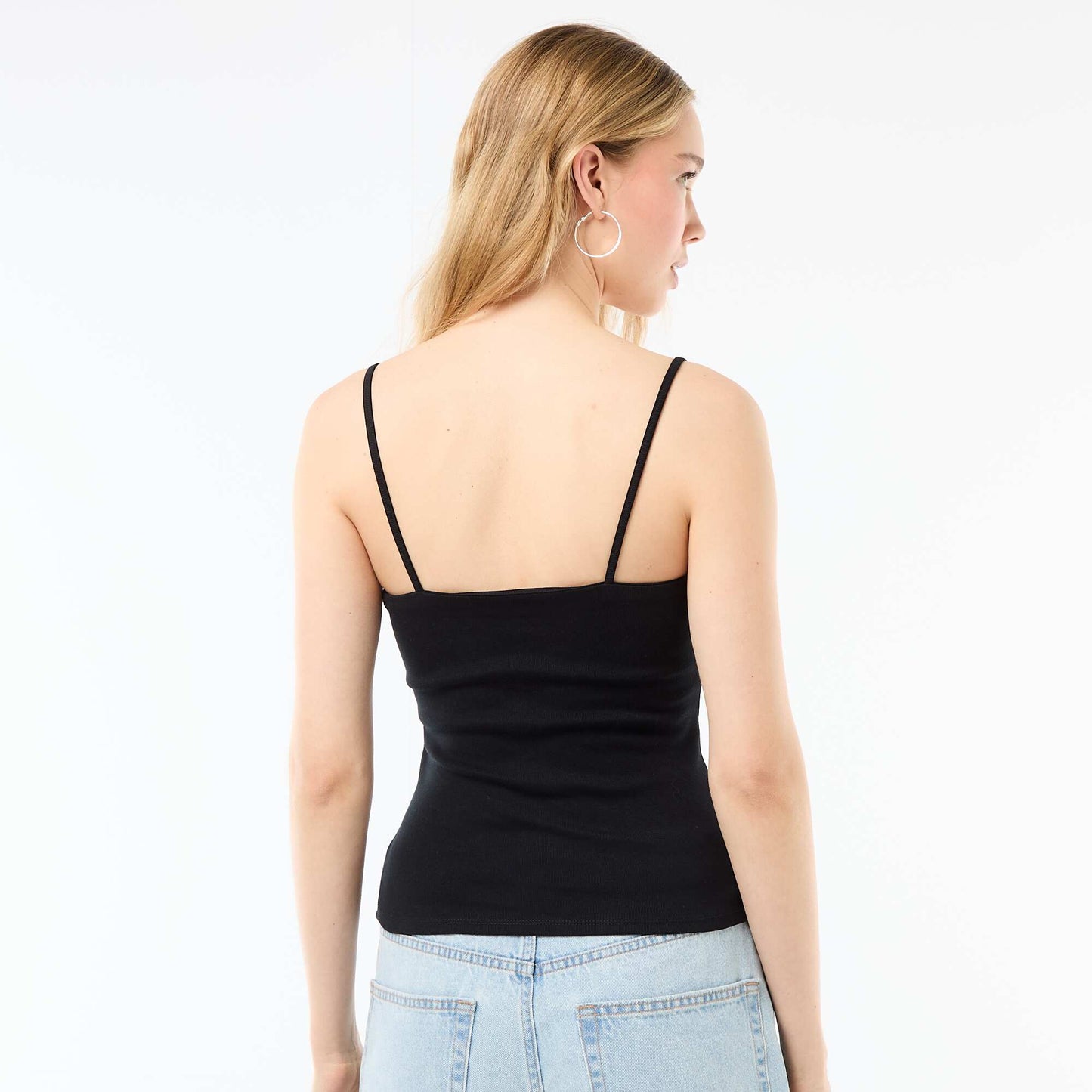 Ribbed Tank Top with Spaghetti Straps BLACK