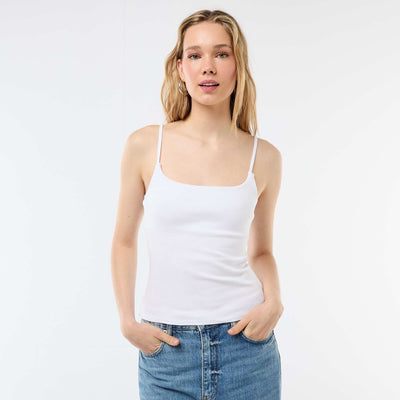 Ribbed Tank Top with Spaghetti Straps WHITE