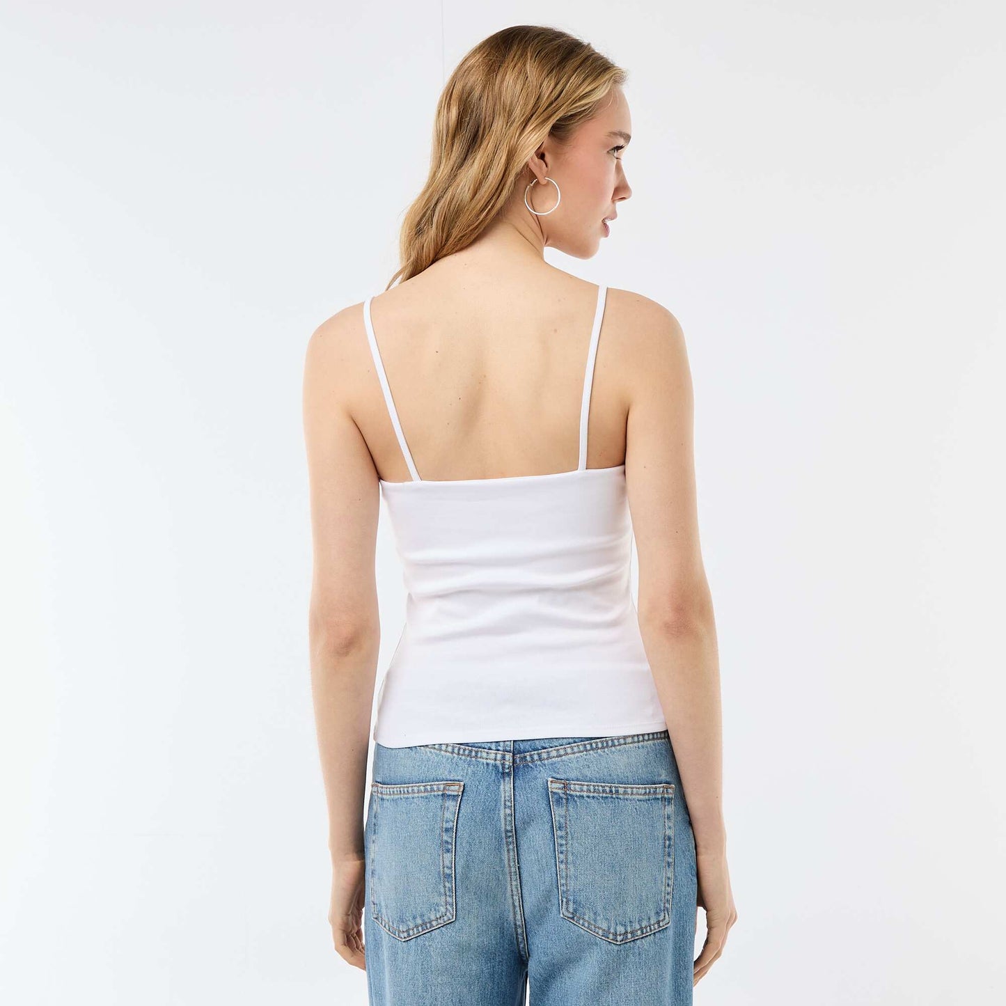 Ribbed Tank Top with Spaghetti Straps WHITE
