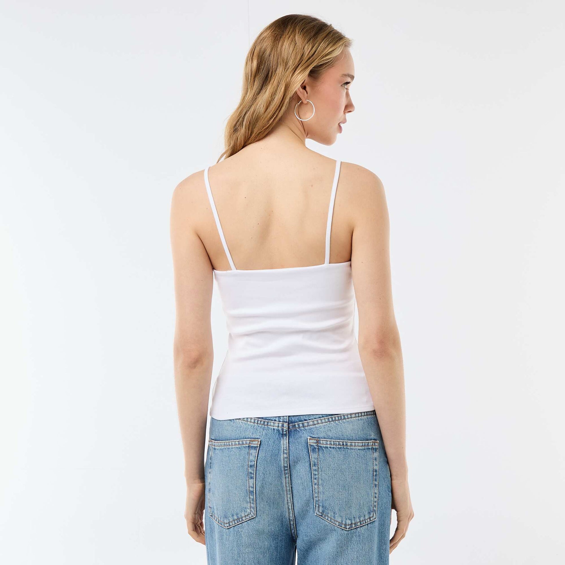 Ribbed Tank Top with Spaghetti Straps WHITE