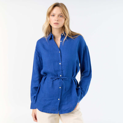 Solid long linen shirt BLUE