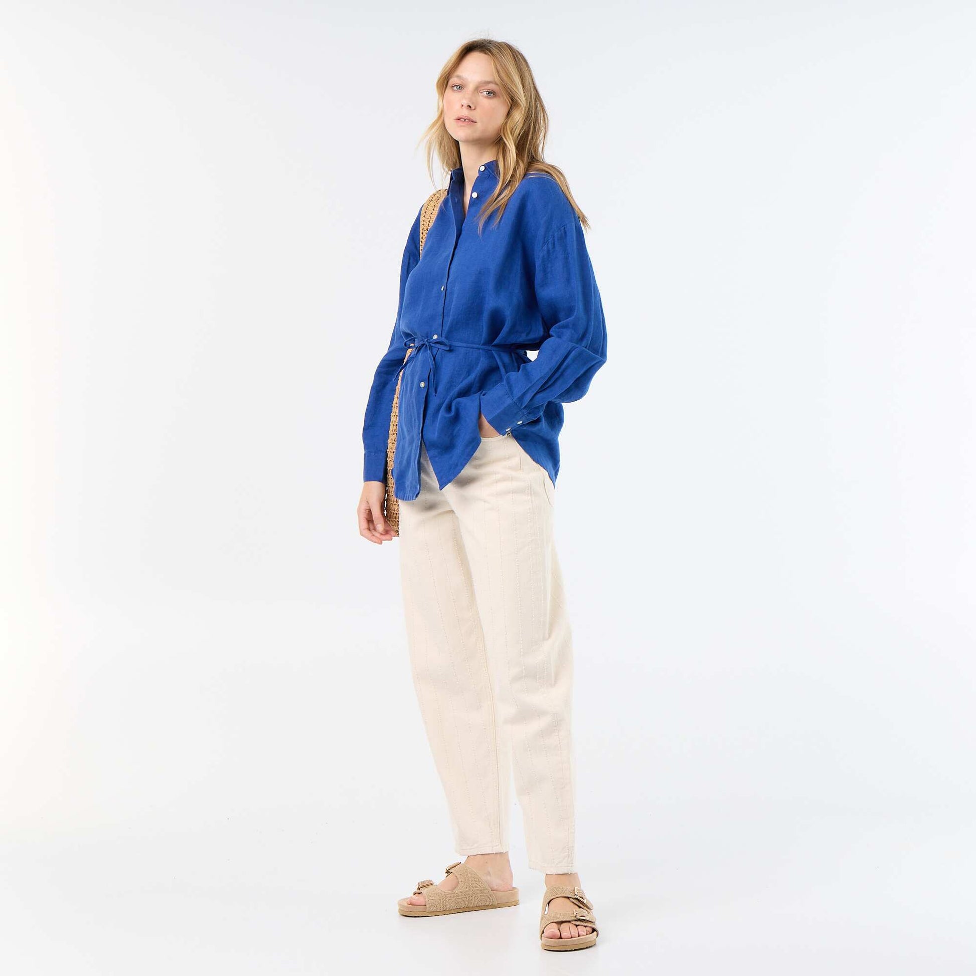 Solid long linen shirt BLUE