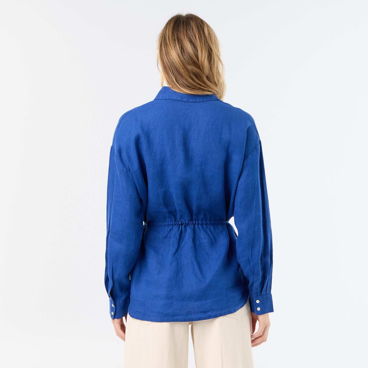 Solid long linen shirt BLUE