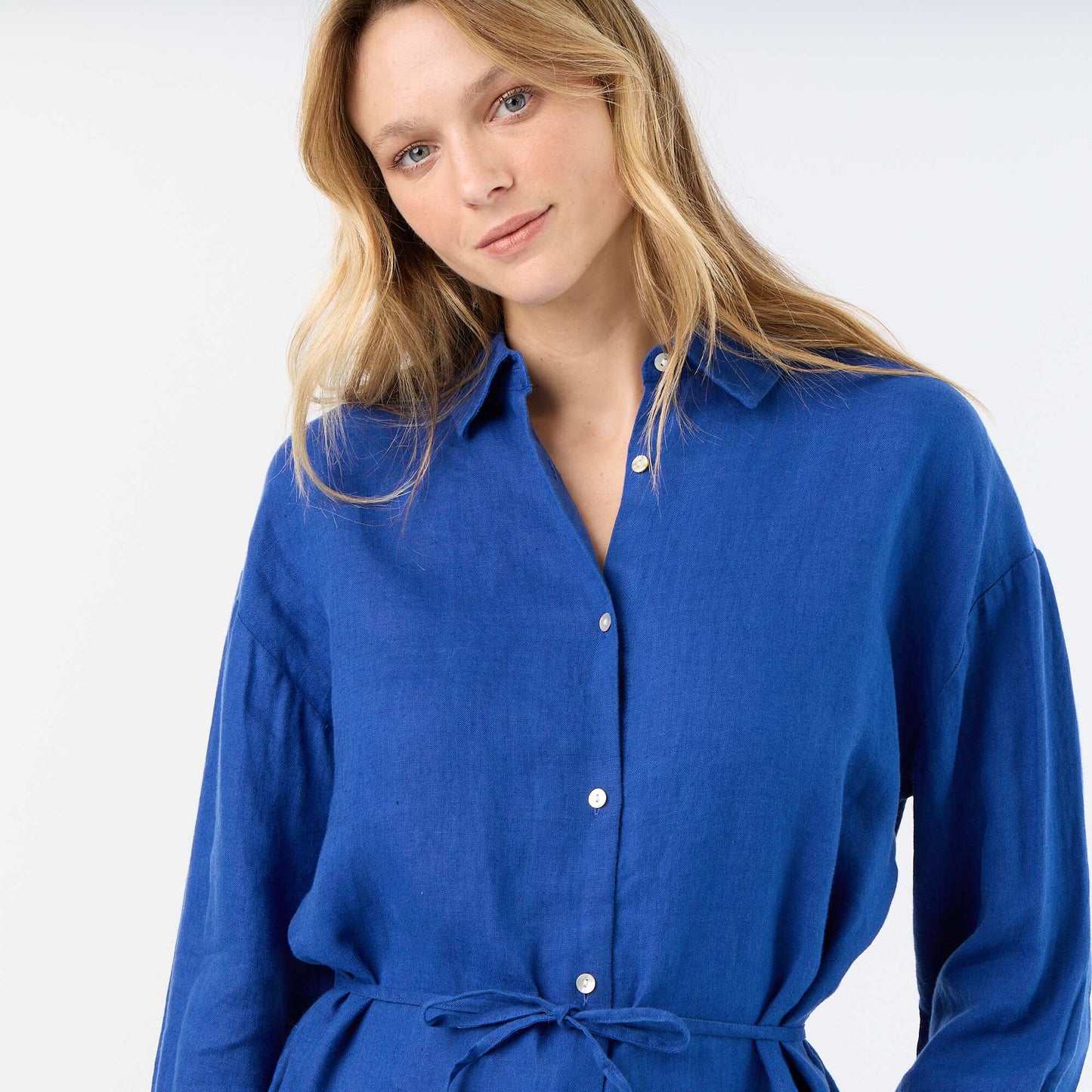Solid long linen shirt BLUE