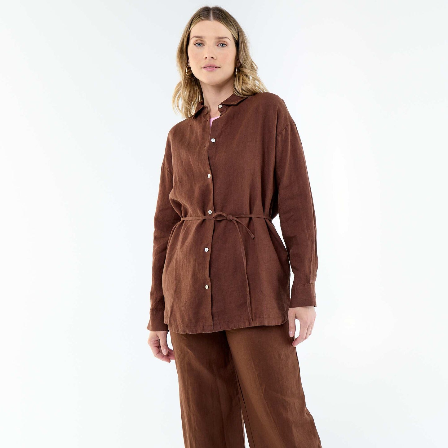 Long Plain Shirt BROWN
