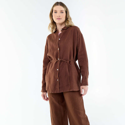 Long Plain Shirt BROWN