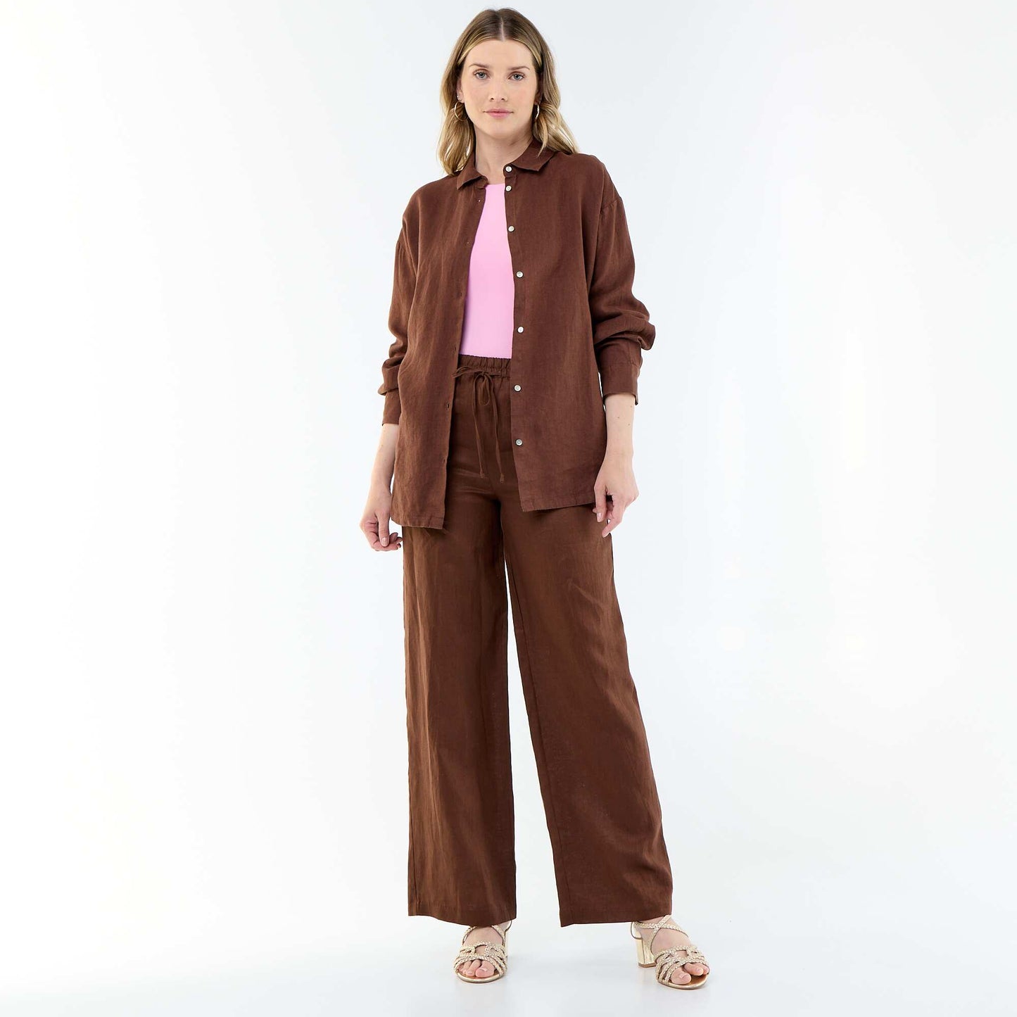 Long Plain Shirt BROWN