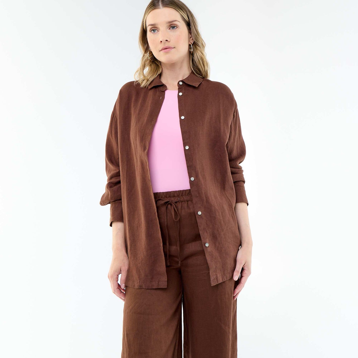 Long Plain Shirt BROWN