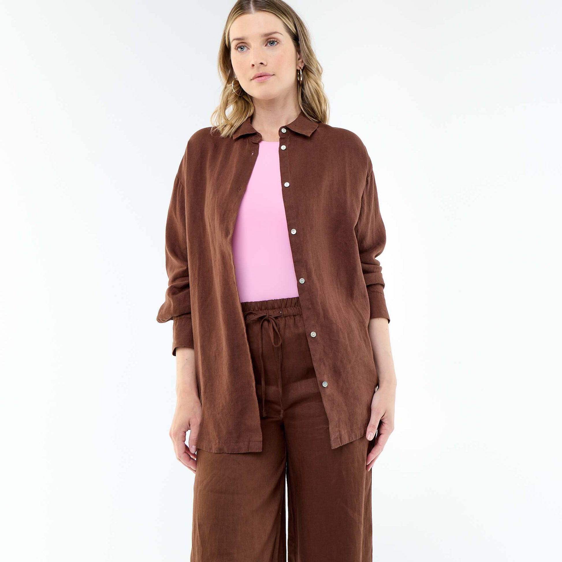 Long Plain Shirt BROWN