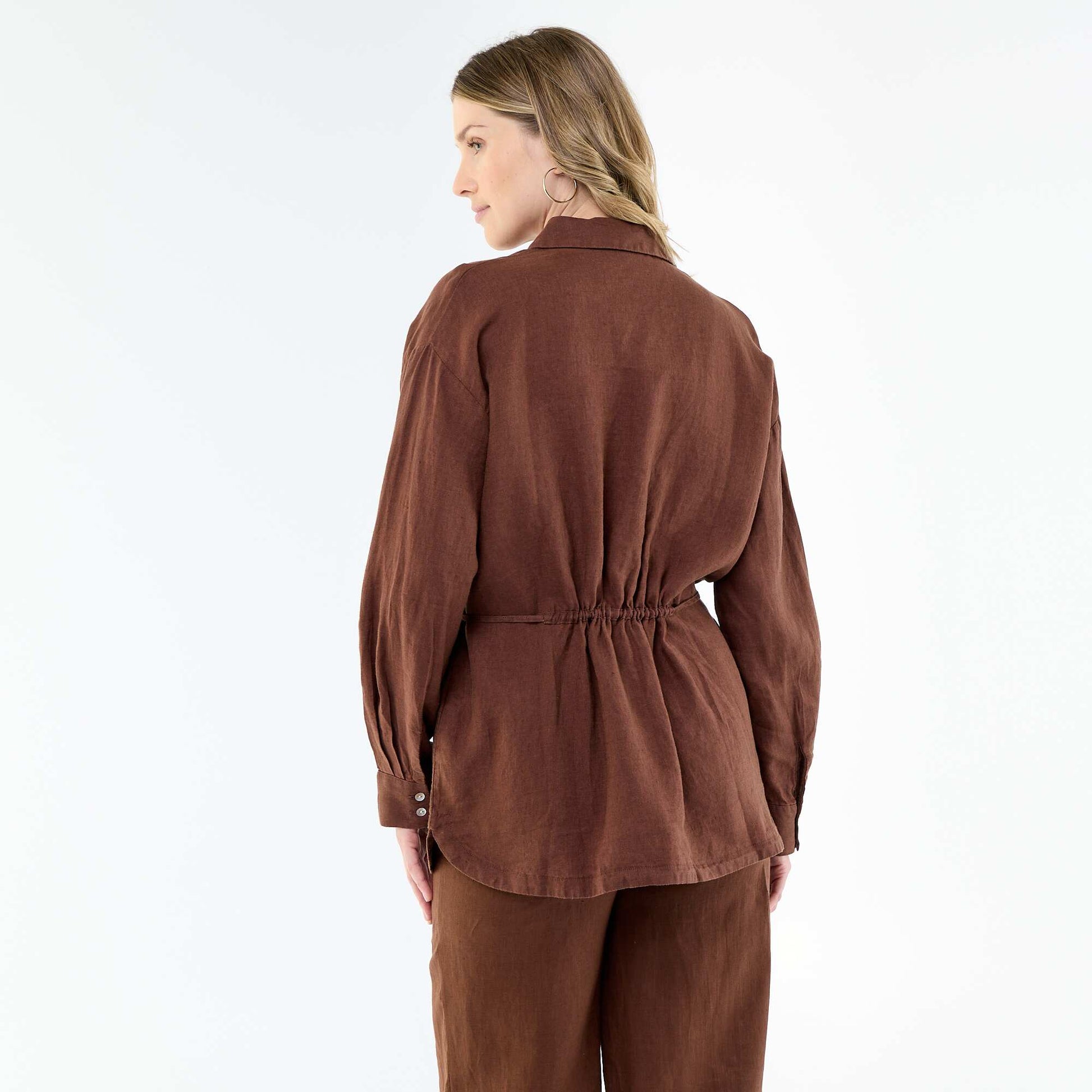 Long Plain Shirt BROWN