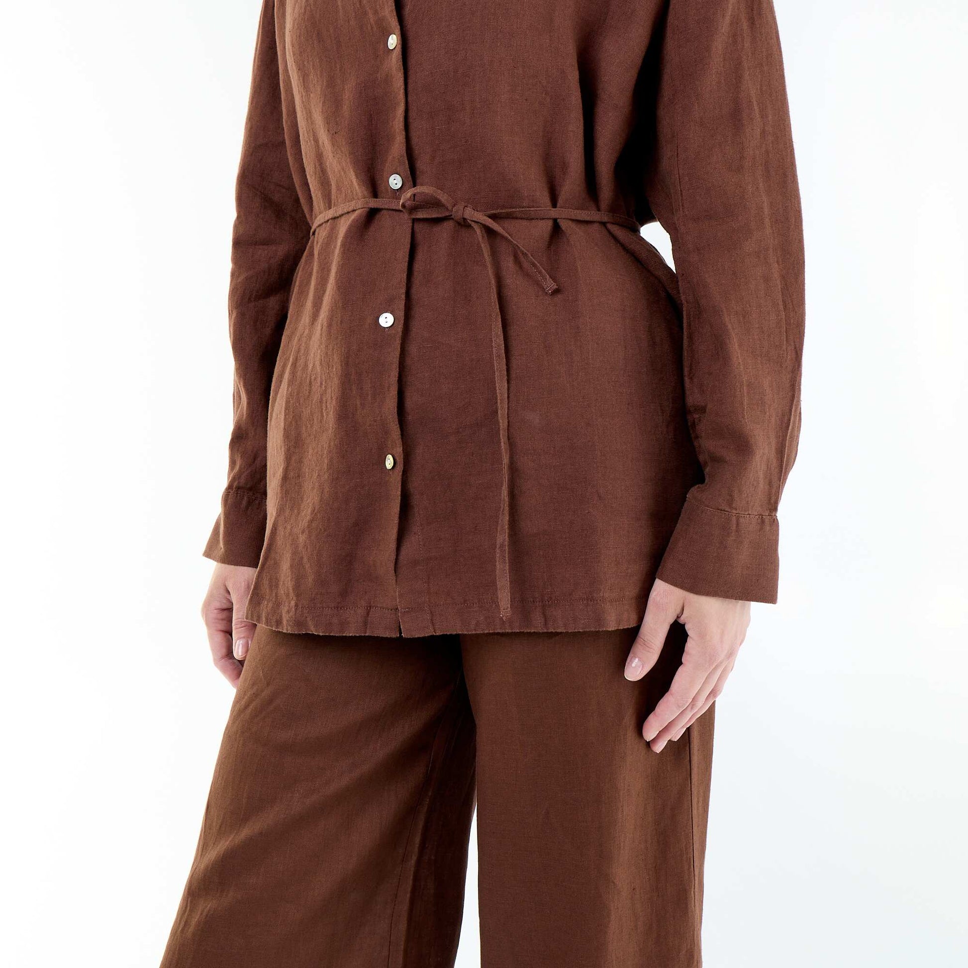 Long Plain Shirt BROWN