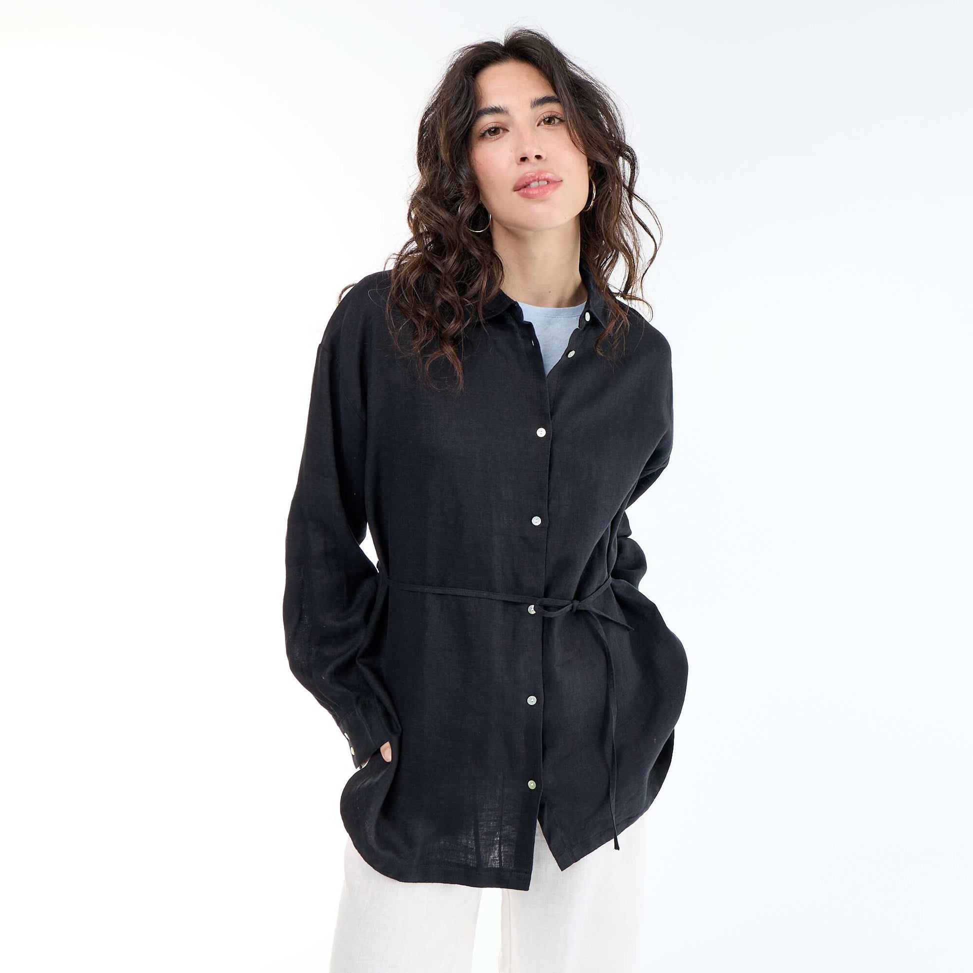 Long Plain Shirt BLACK
