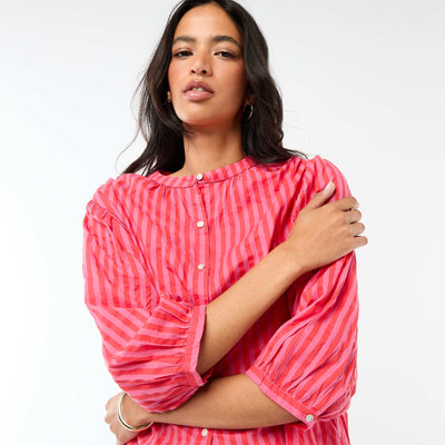 Mandarin Collar 3/4 Sleeve Shirt RED
