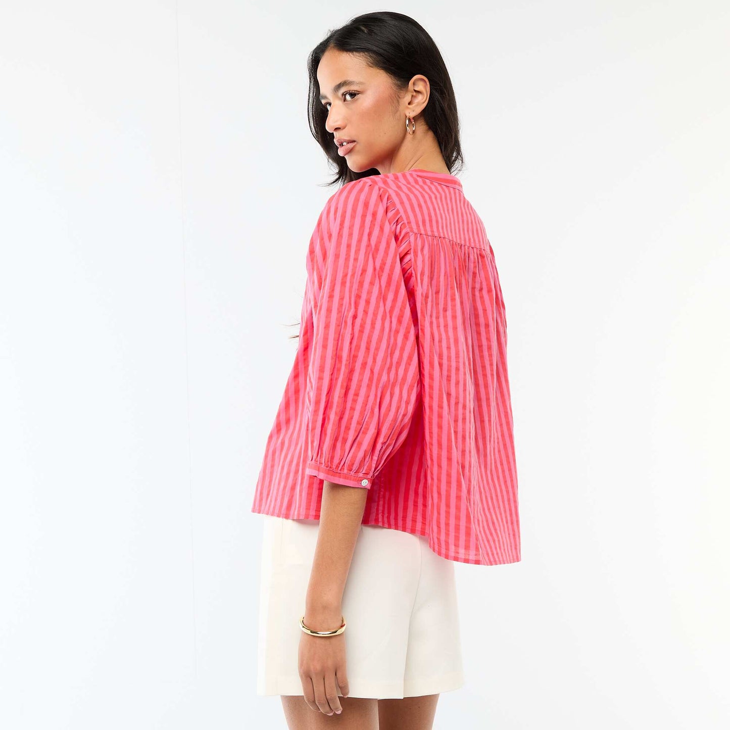 Mandarin Collar 3/4 Sleeve Shirt RED
