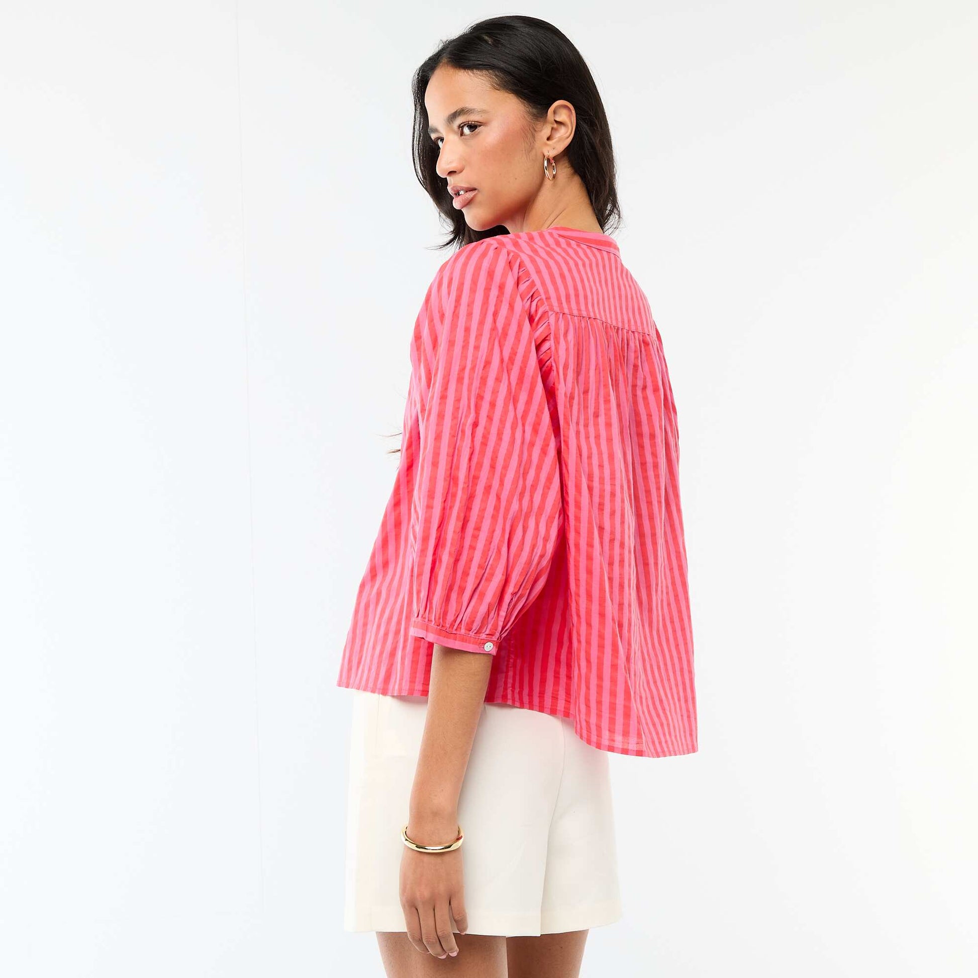Mandarin Collar 3/4 Sleeve Shirt RED