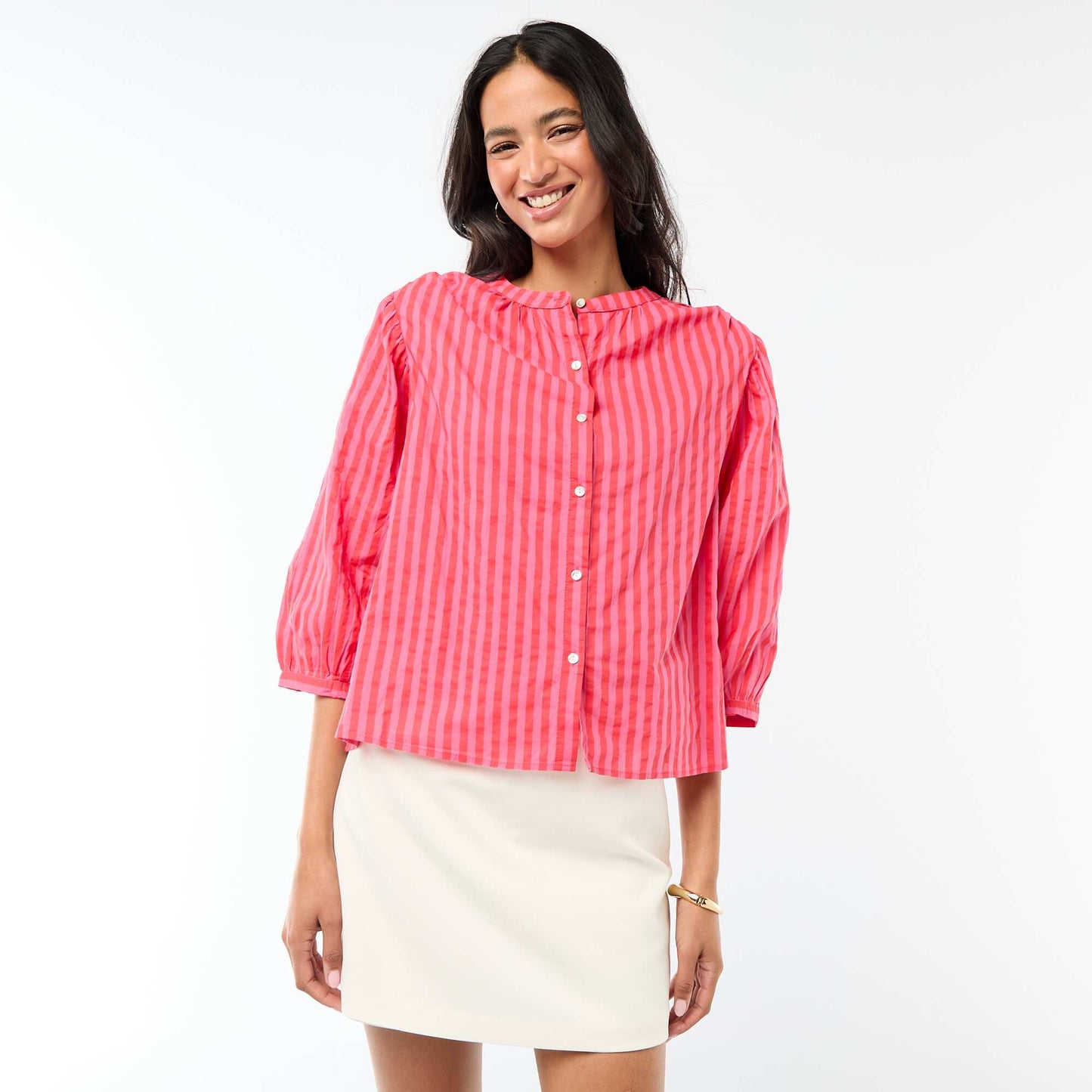 Mandarin Collar 3/4 Sleeve Shirt RED