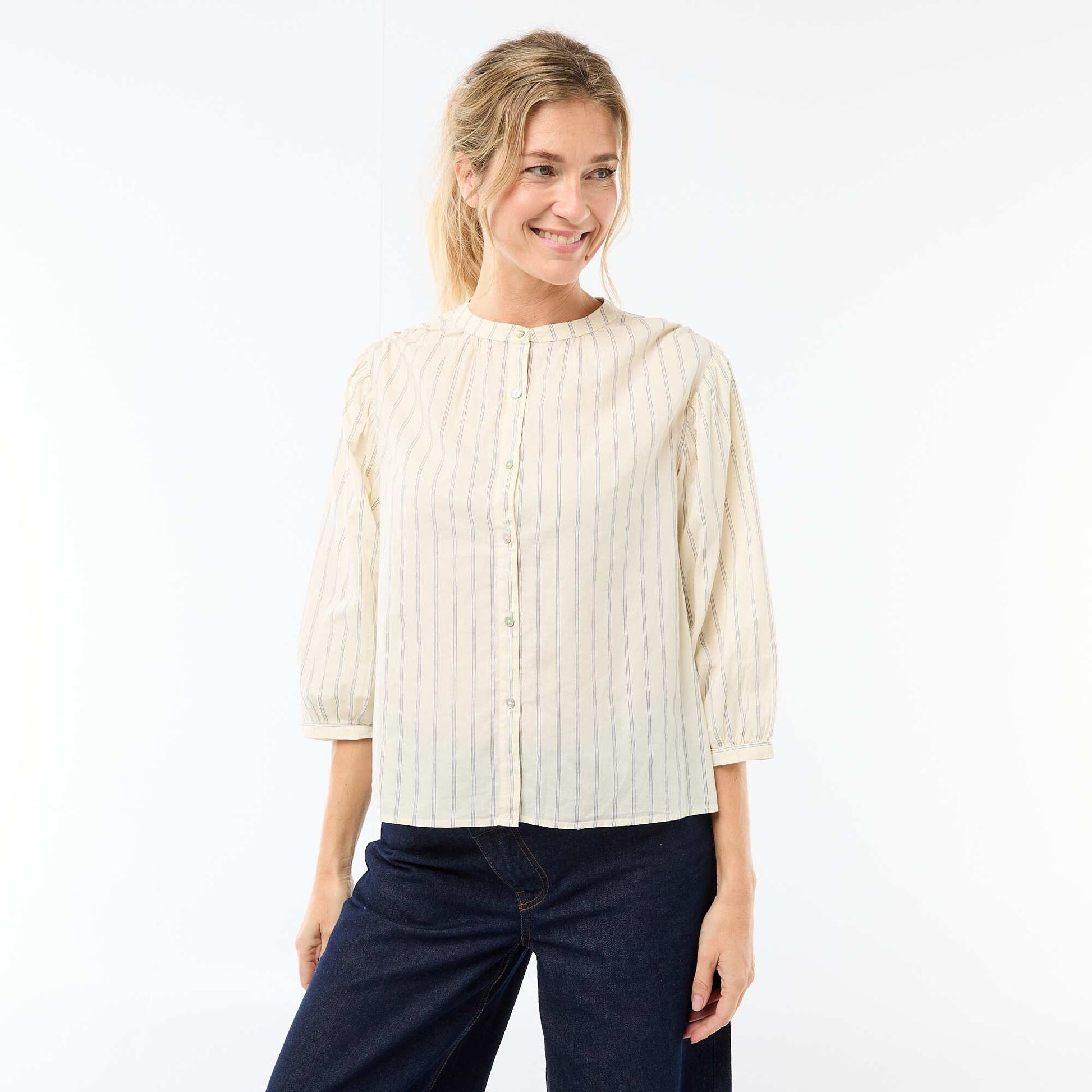 Mandarin Collar 3/4 Sleeve Shirt YELLOW