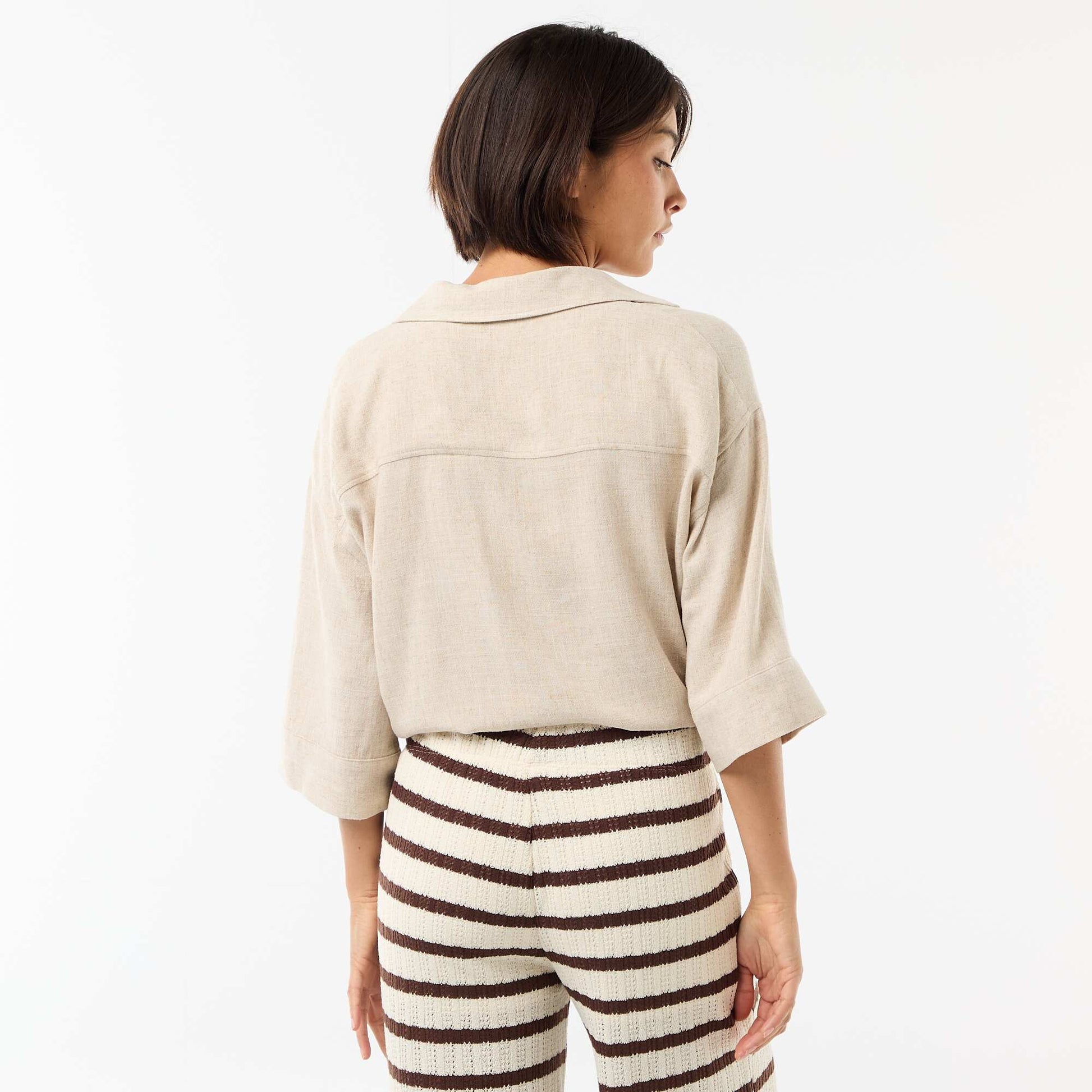 Oversized Cropped Tie-Front Shirt BEIGE