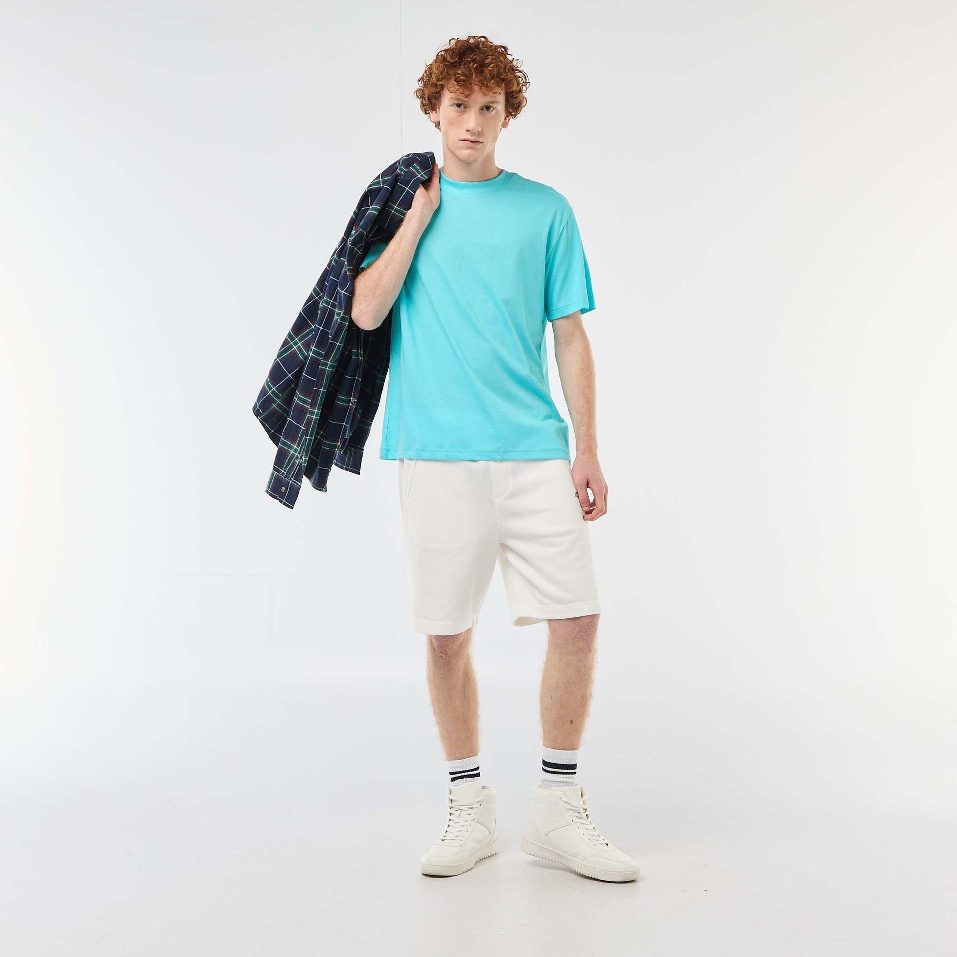Plain Cotton Short-Sleeve T-Shirt BLUE