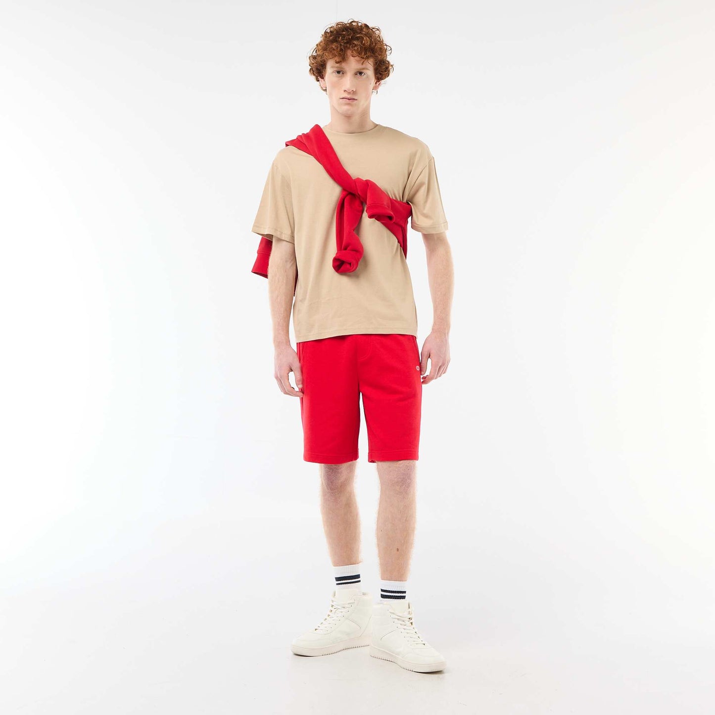 Plain Cotton Short-Sleeve T-Shirt BEIGE