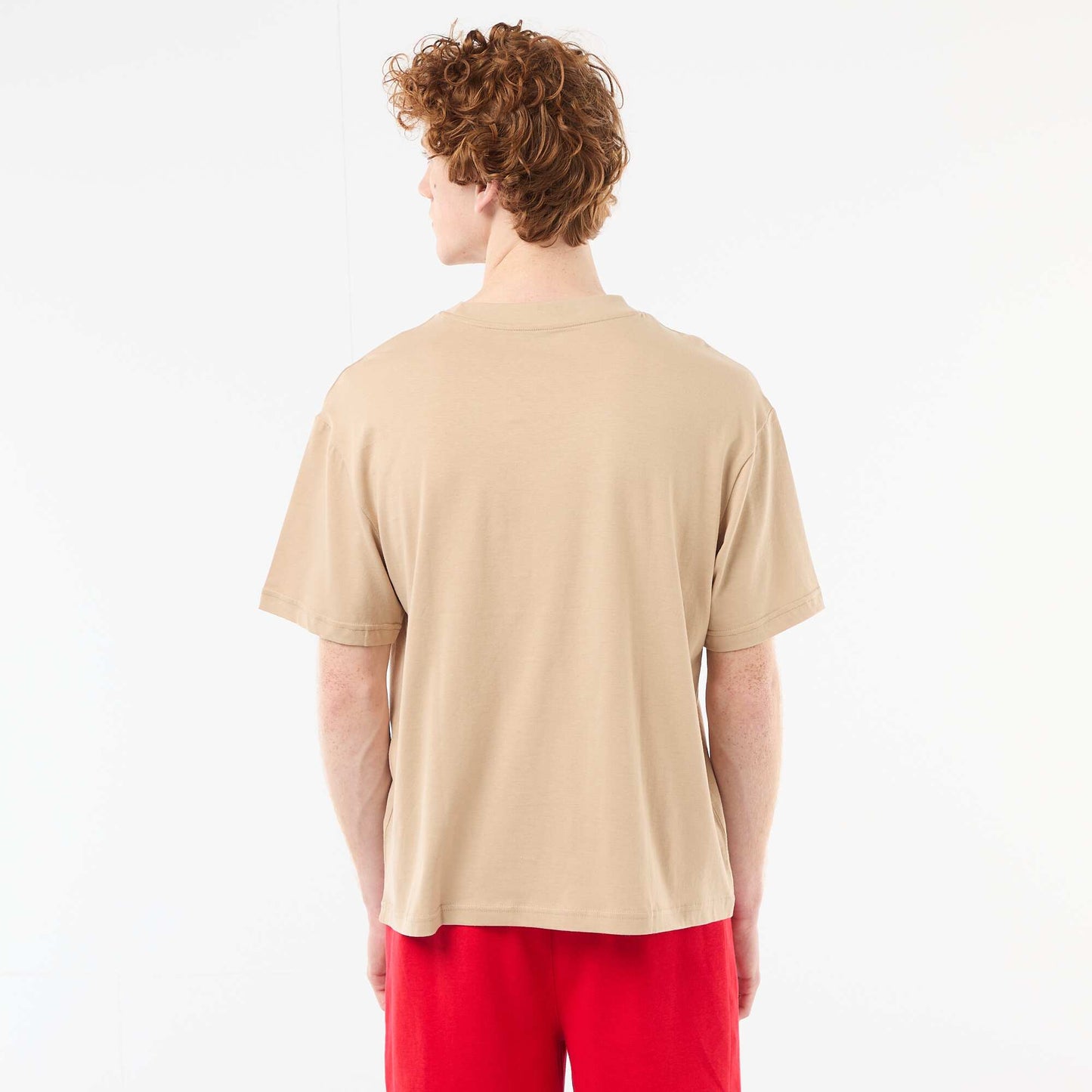Plain Cotton Short-Sleeve T-Shirt BEIGE