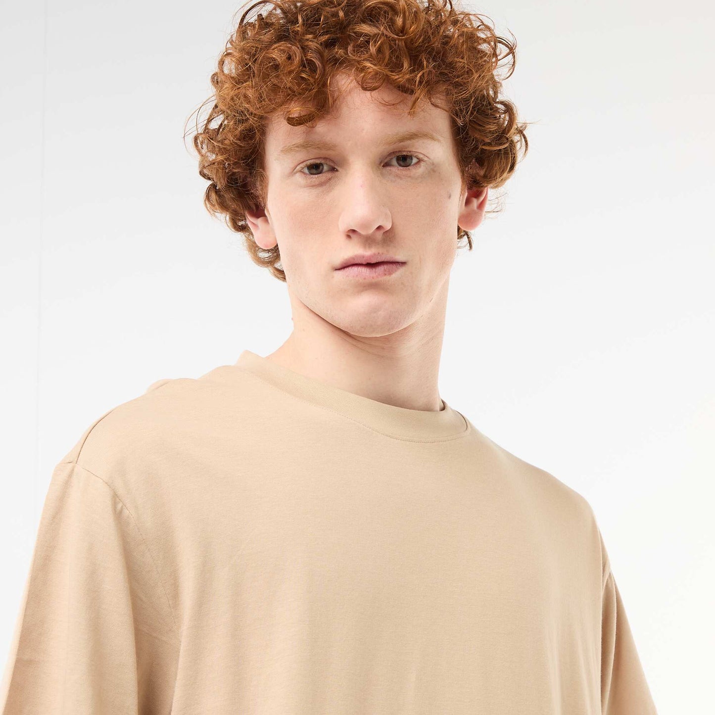 Plain Cotton Short-Sleeve T-Shirt BEIGE