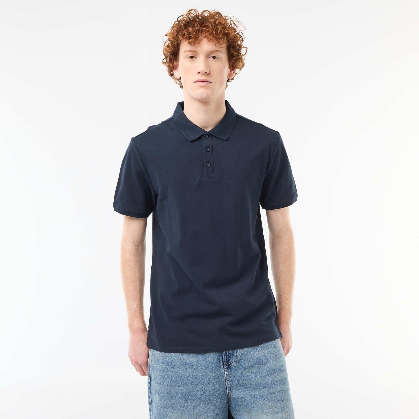 Plain Cotton Short-Sleeve Polo Shirt BLUE