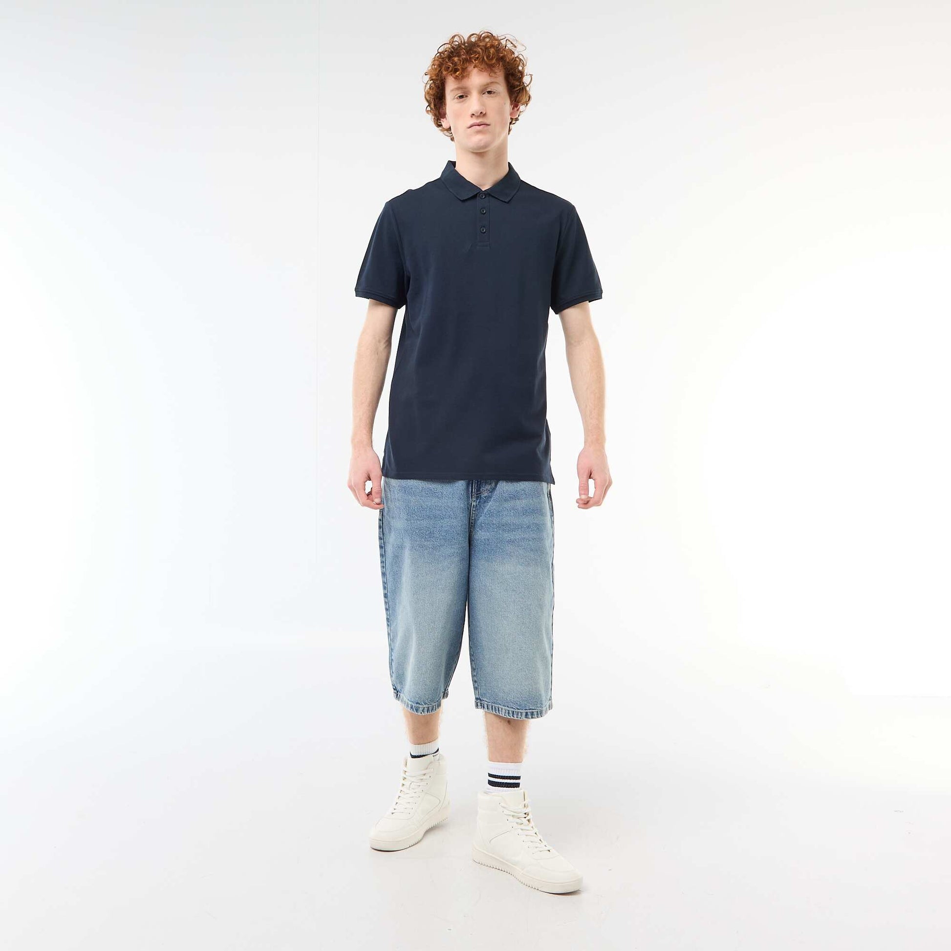 Plain Cotton Short-Sleeve Polo Shirt BLUE