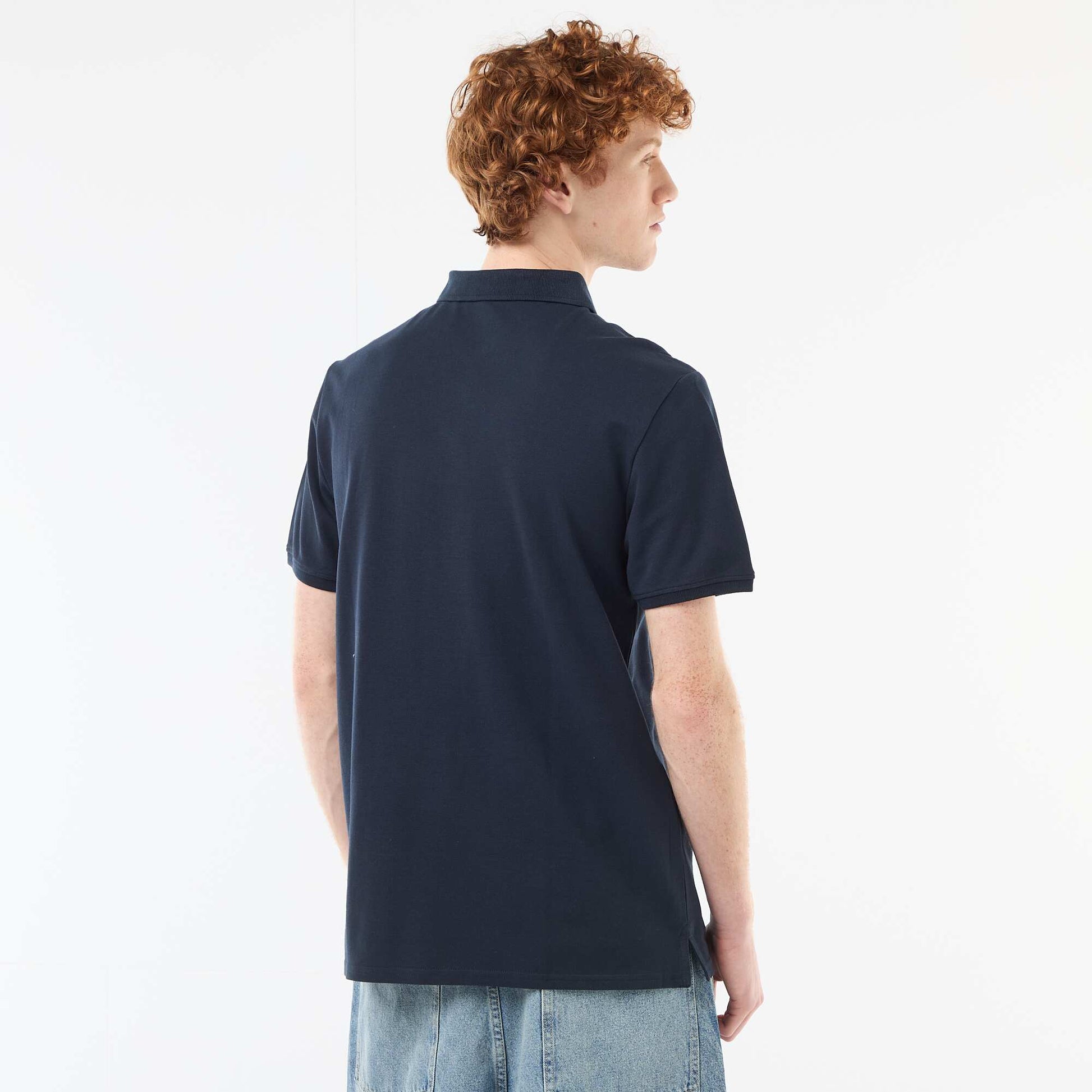 Plain Cotton Short-Sleeve Polo Shirt BLUE