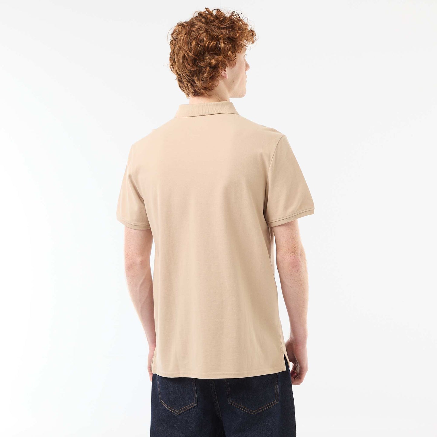 Plain Cotton Short-Sleeve Polo Shirt BEIGE