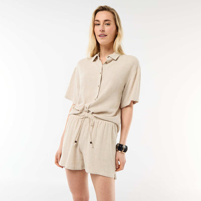 Lightweight Linen-Blend Shorts with 2 Pockets BEIGE