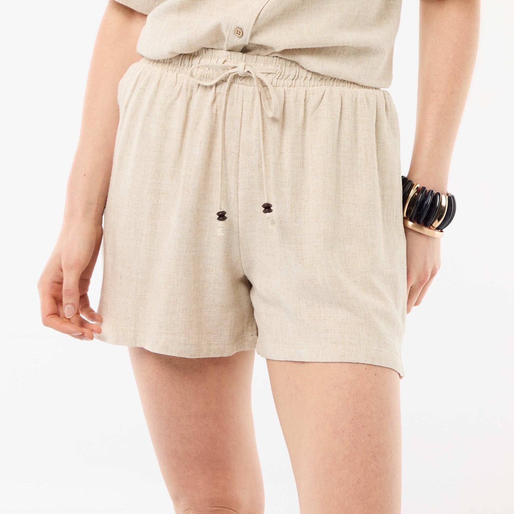 Lightweight Linen-Blend Shorts with 2 Pockets BEIGE