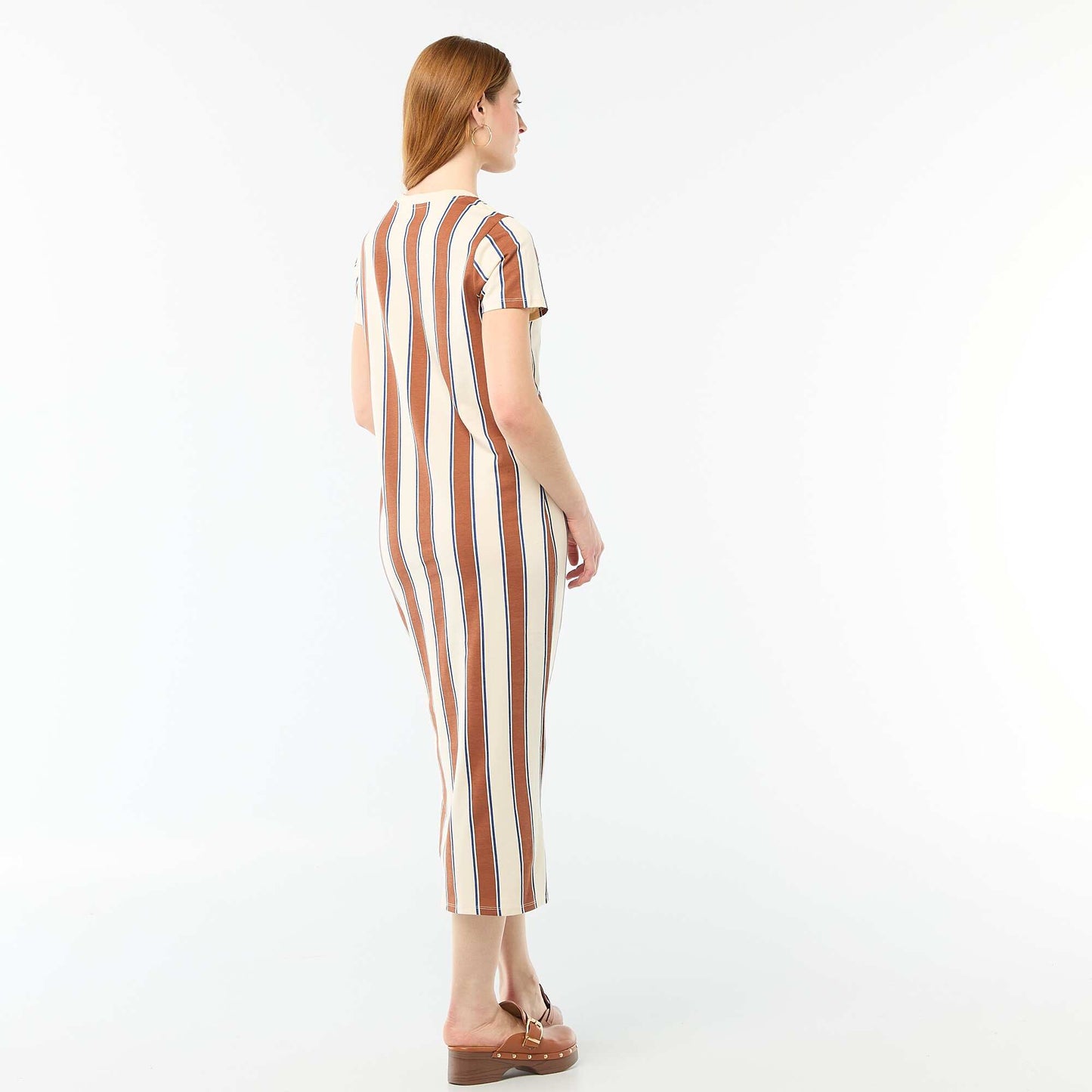 Long jersey dress with short sleeves BEIGE