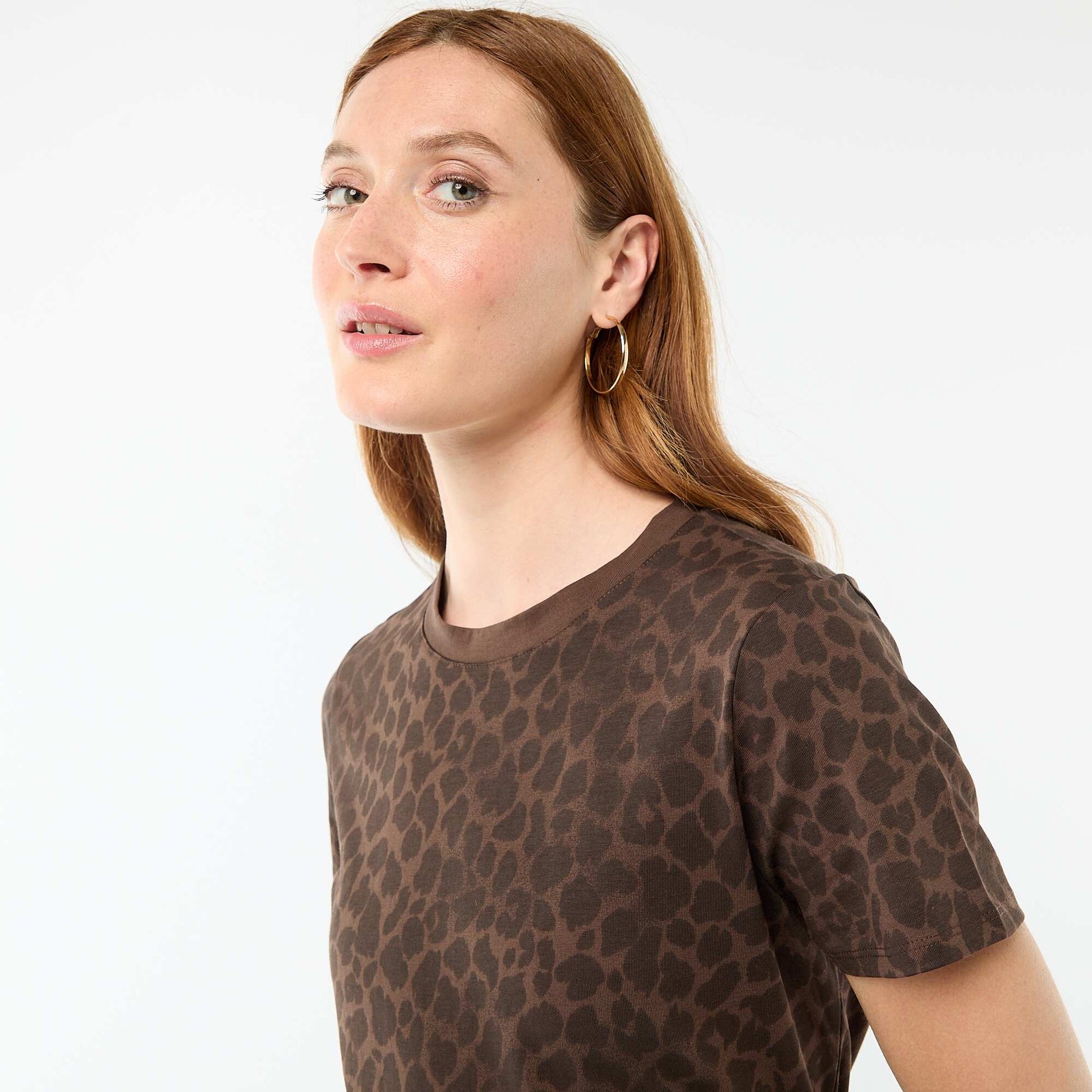 Long jersey dress with short sleeves BROWN
