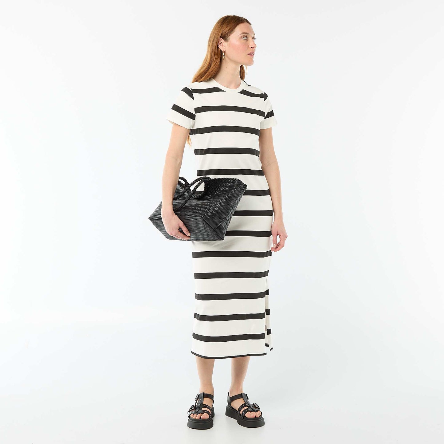 Long jersey dress with short sleeves WHITE
