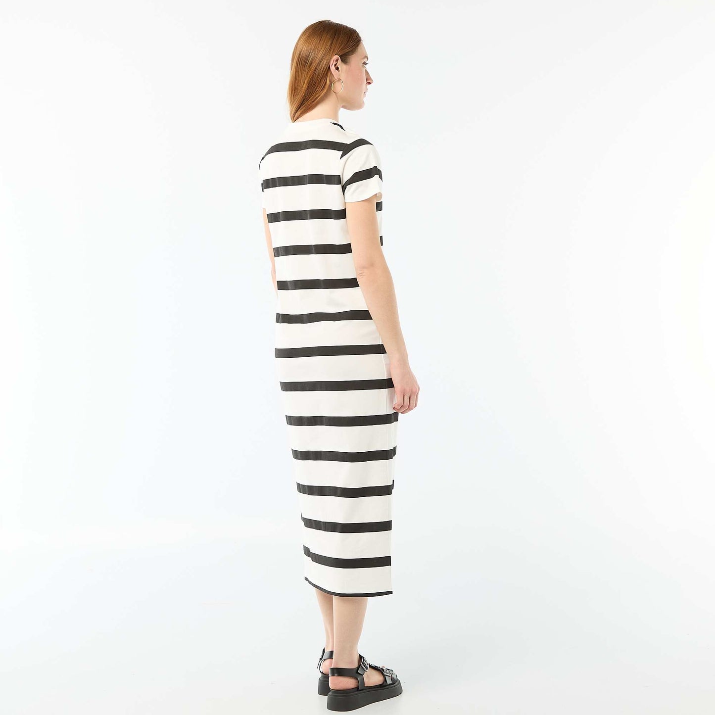 Long jersey dress with short sleeves WHITE
