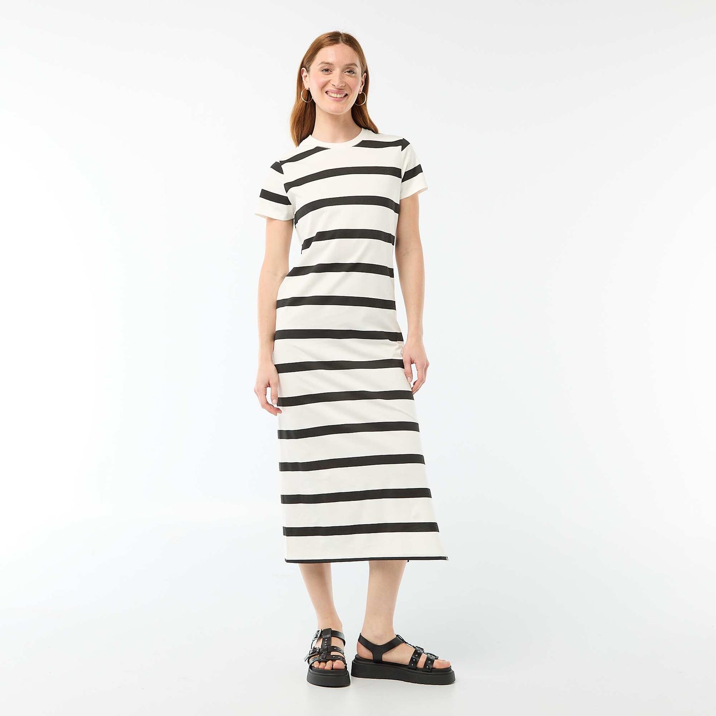 Long jersey dress with short sleeves WHITE