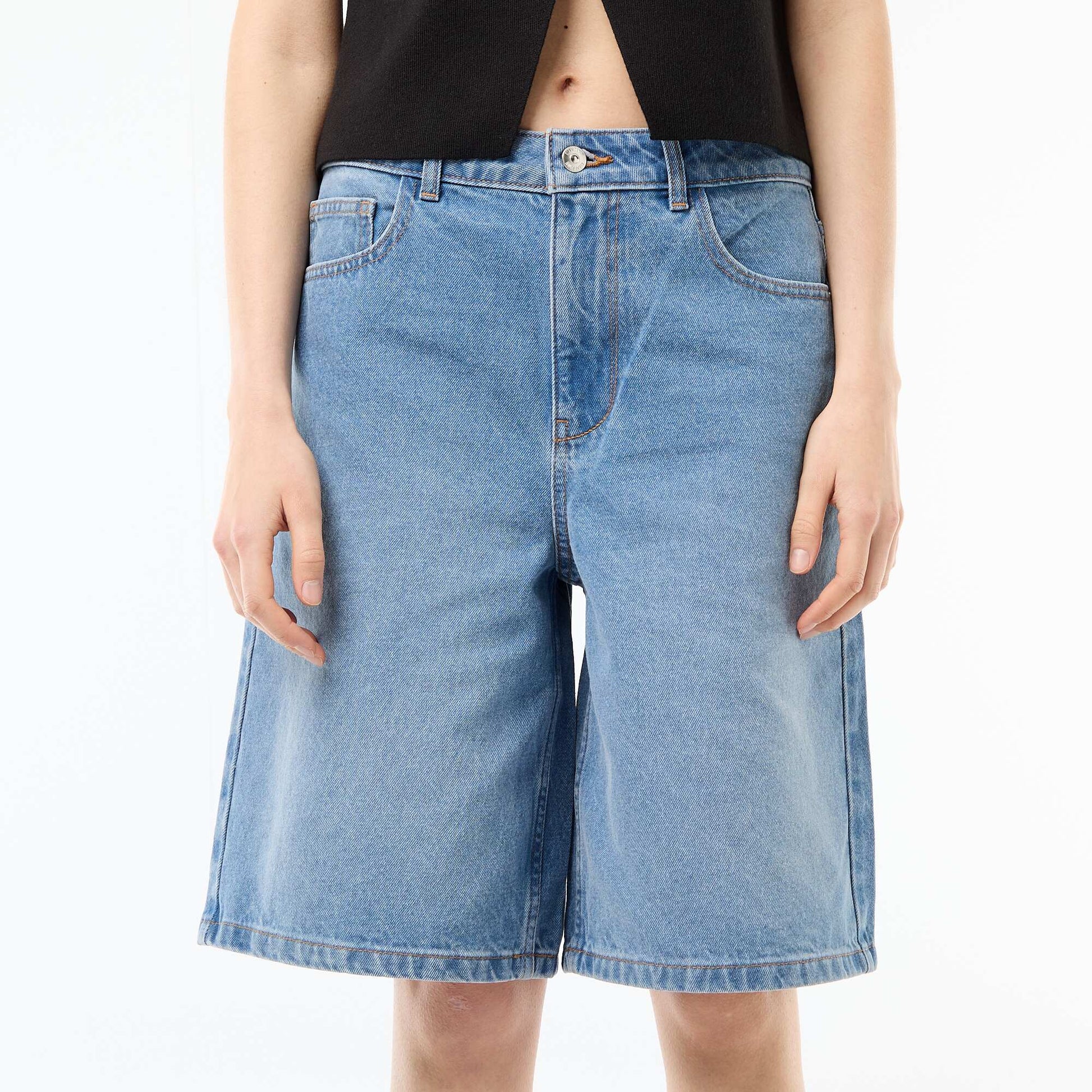 High-Waisted Denim Bermuda Shorts BLUE