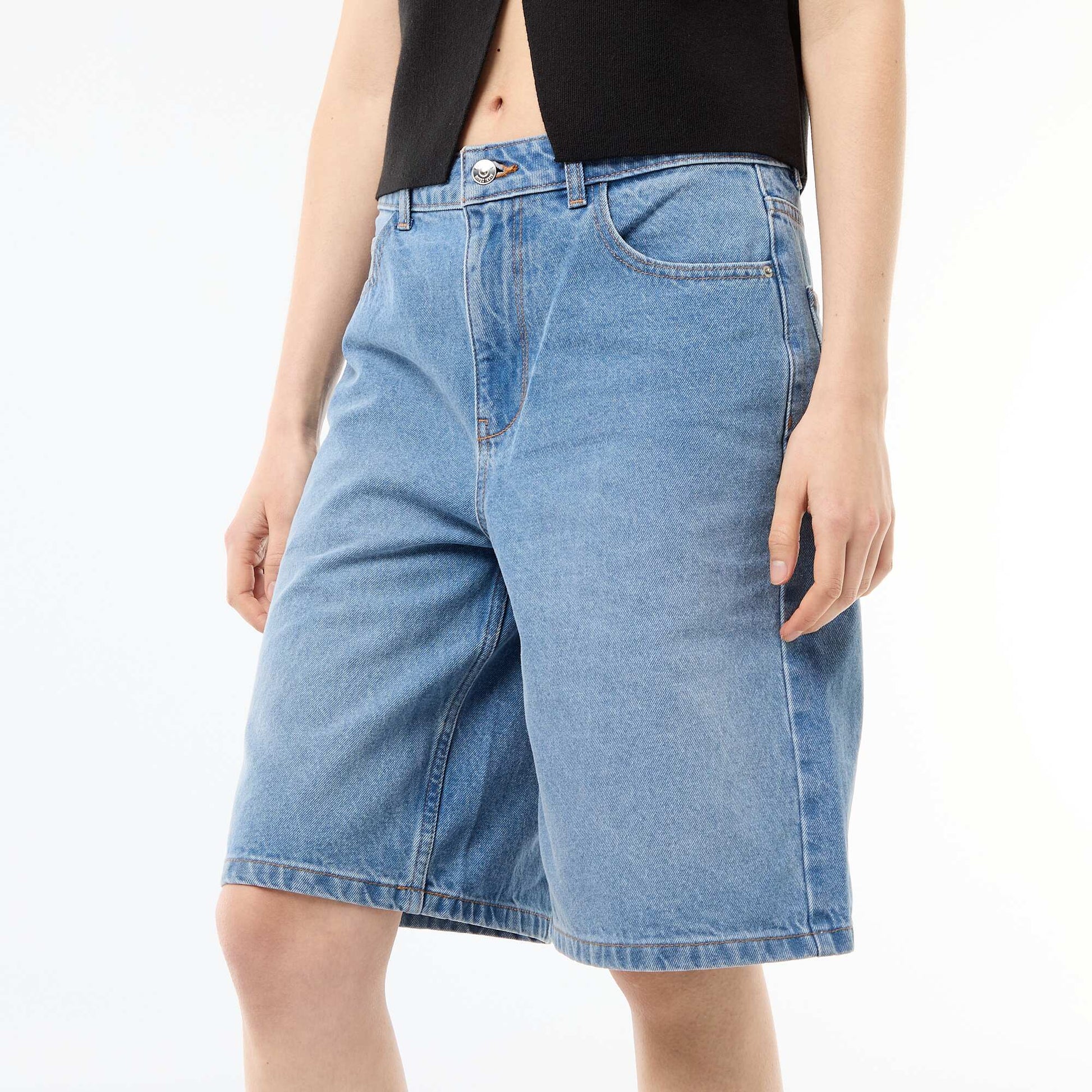 High-Waisted Denim Bermuda Shorts BLUE