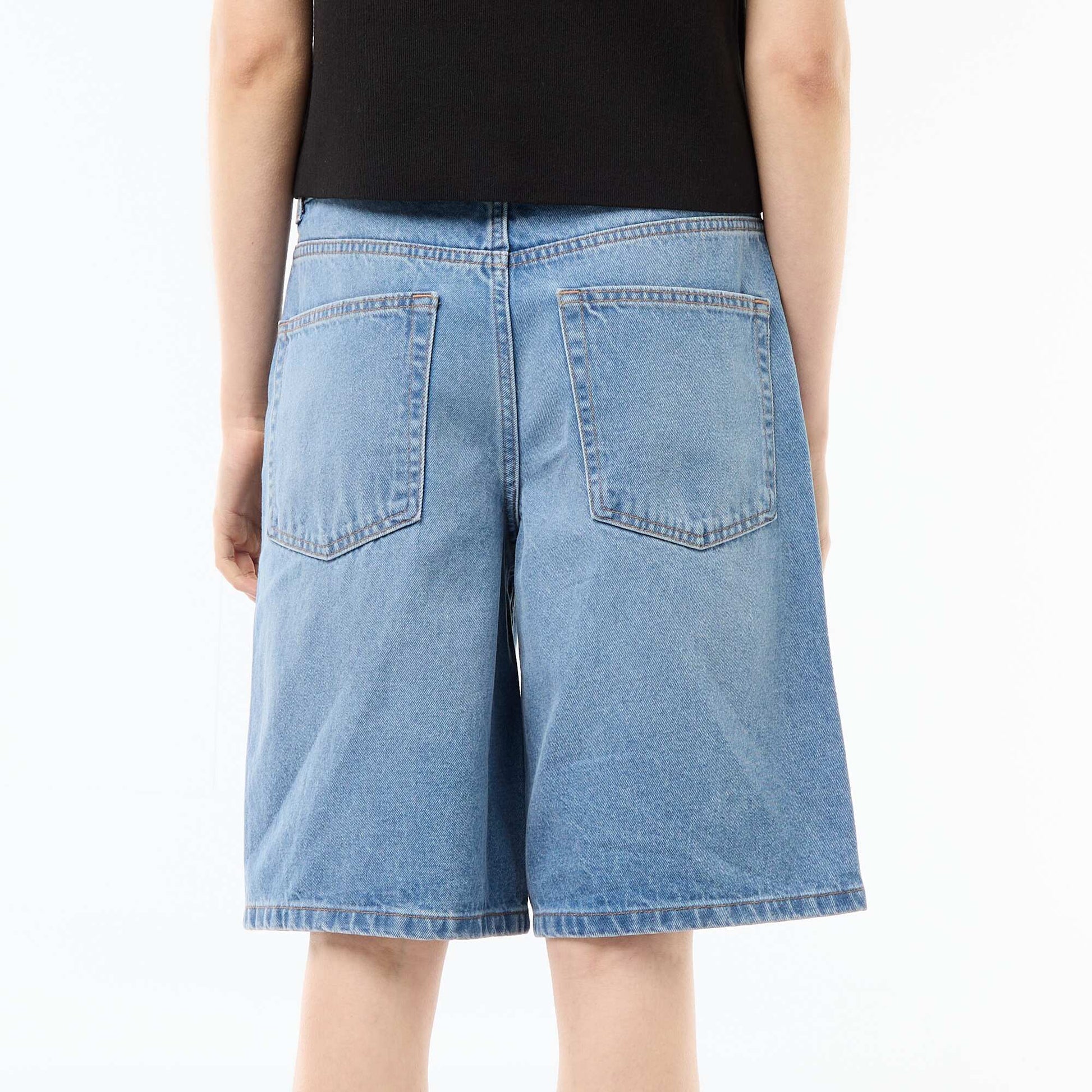 High-Waisted Denim Bermuda Shorts BLUE