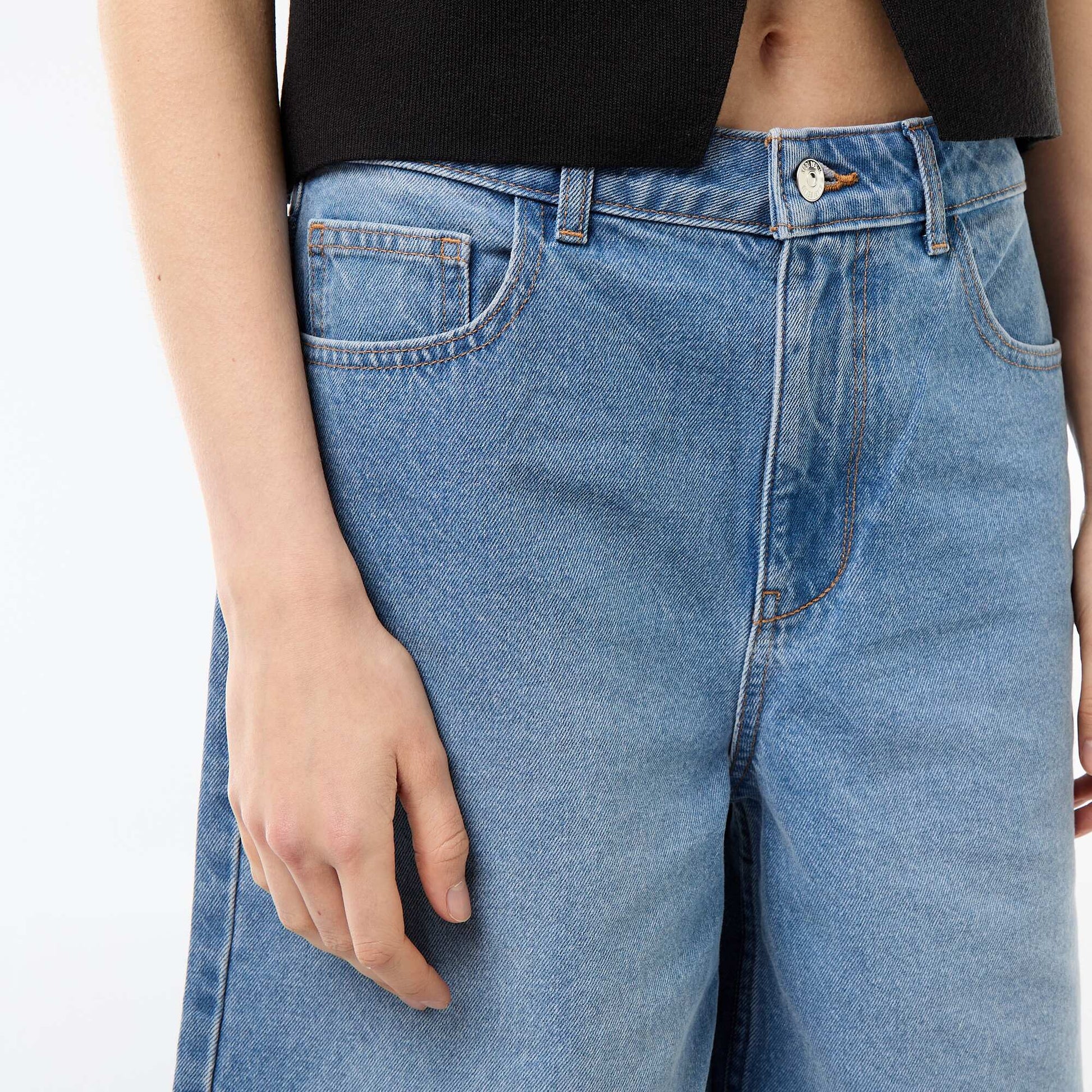 High-Waisted Denim Bermuda Shorts BLUE
