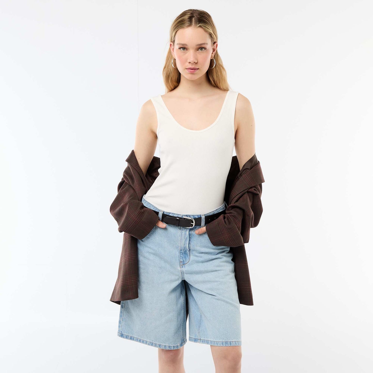 High-Waisted Denim Bermuda Shorts BLUE