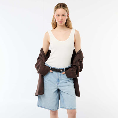 High-Waisted Denim Bermuda Shorts BLUE
