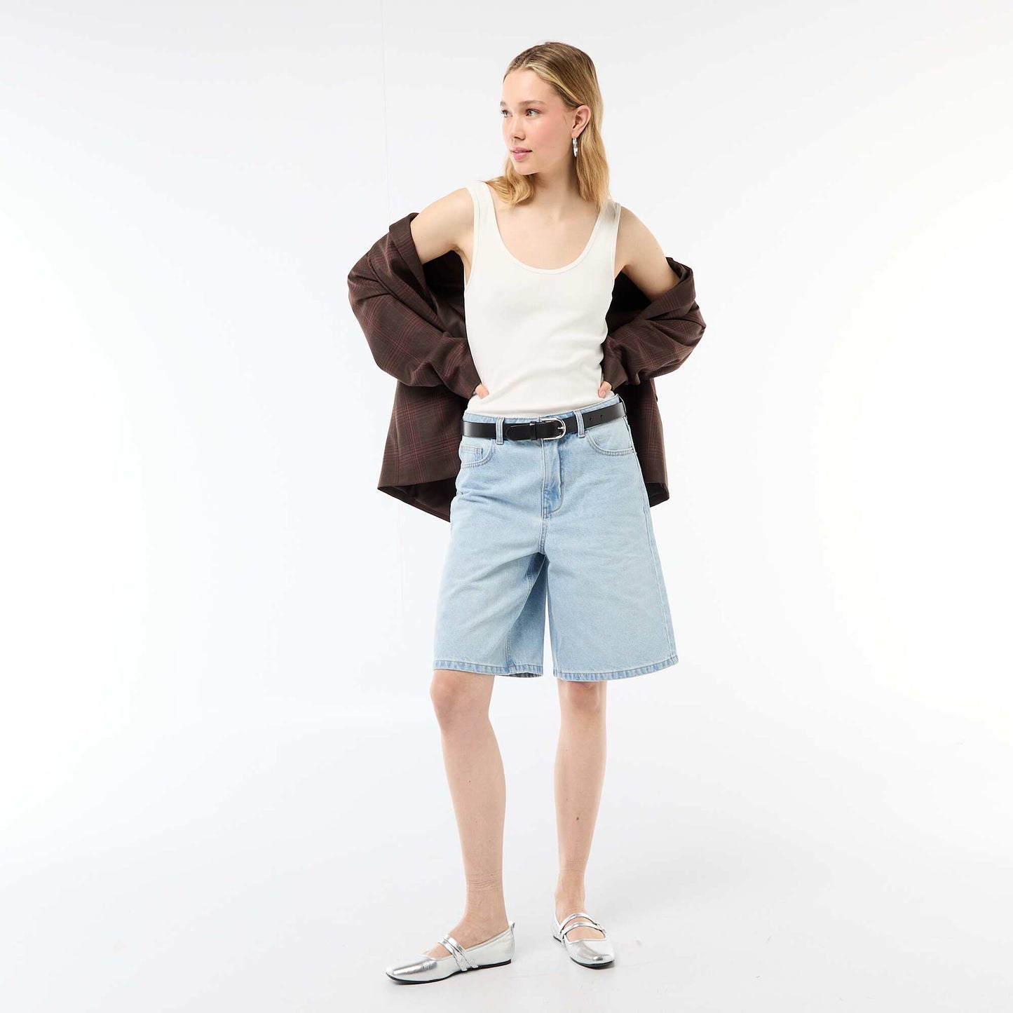 High-Waisted Denim Bermuda Shorts BLUE