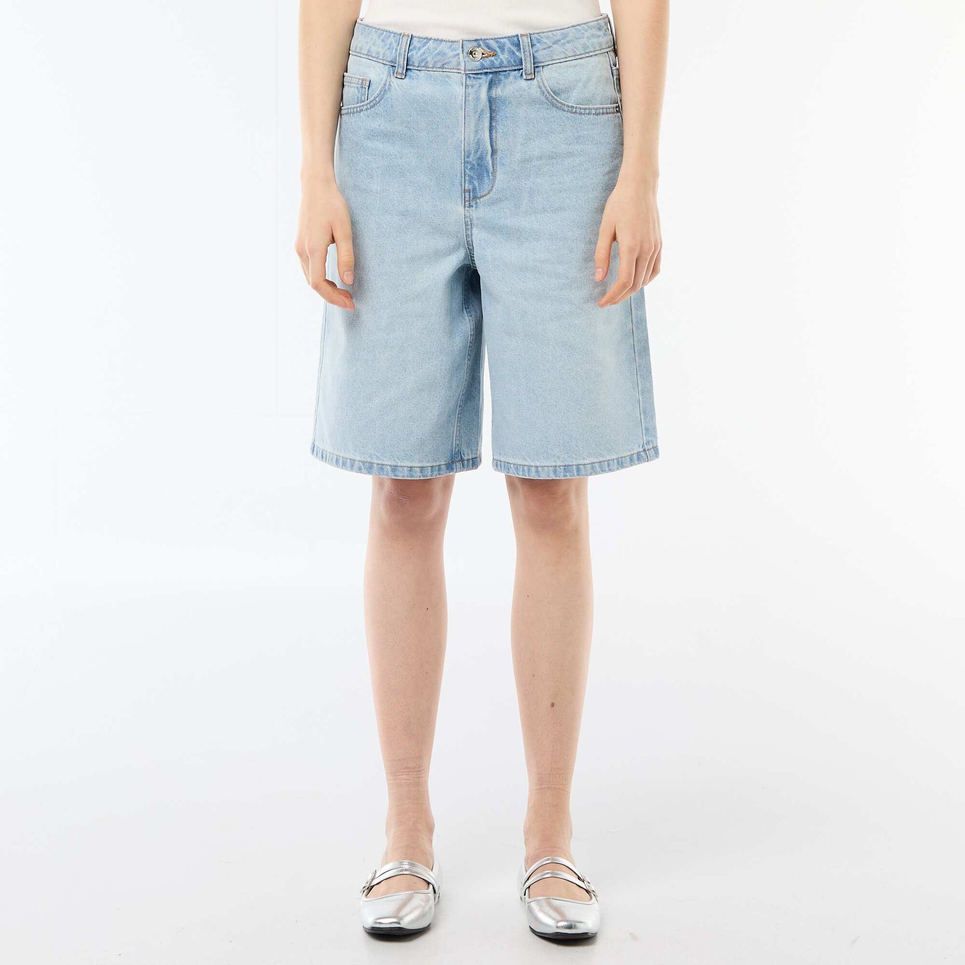 High-Waisted Denim Bermuda Shorts BLUE