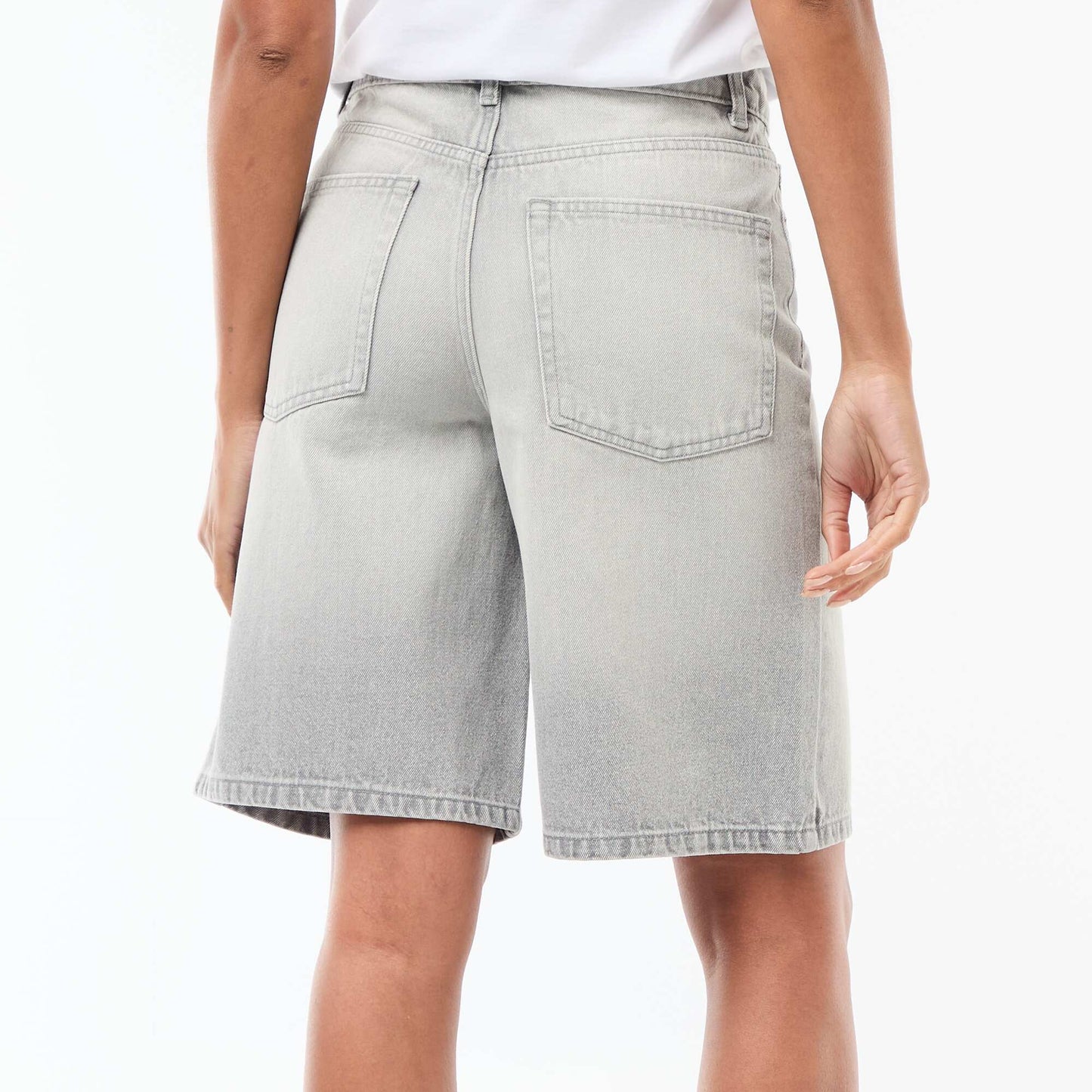 High-Waisted Denim Bermuda Shorts GREY