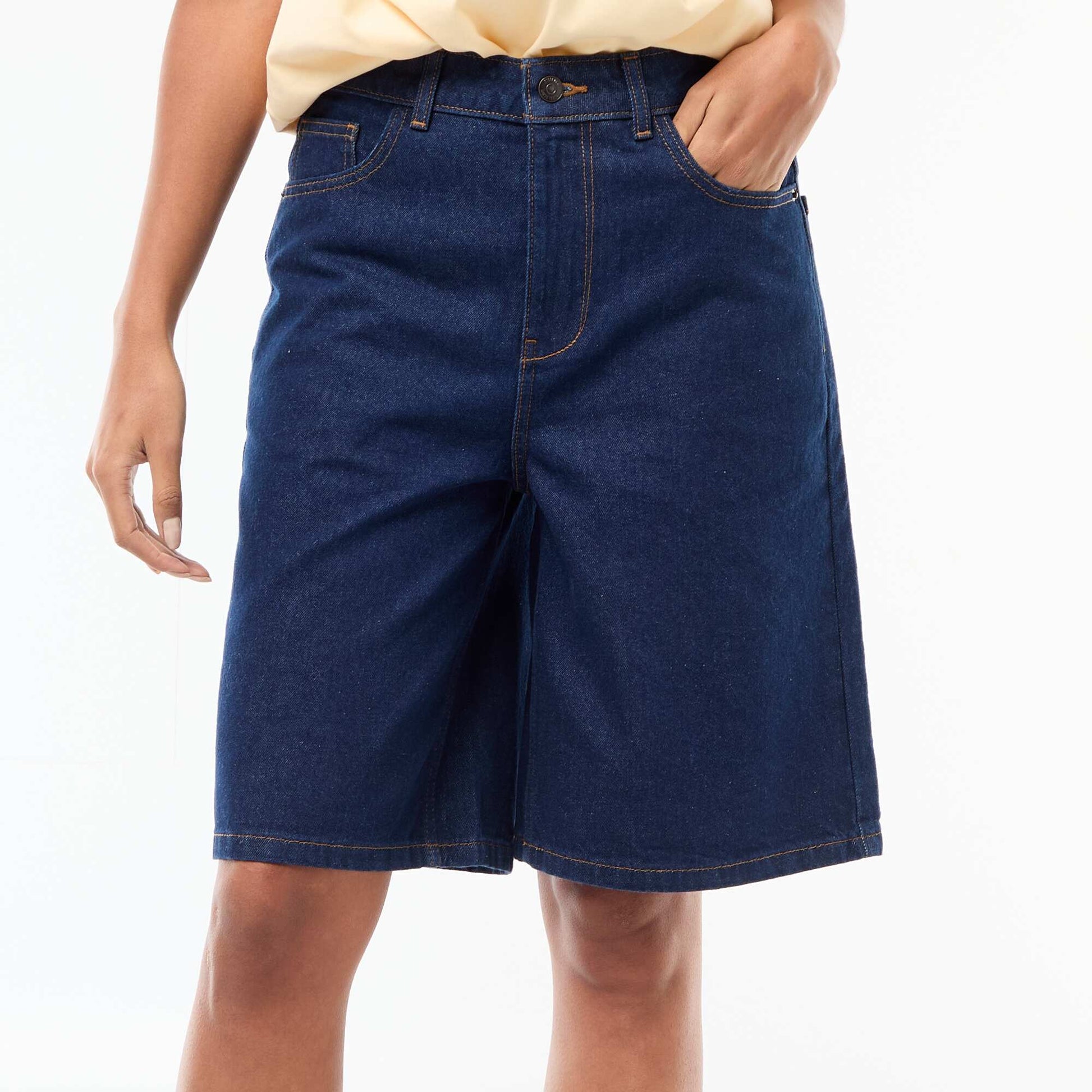High-Waisted Denim Bermuda Shorts BLUE