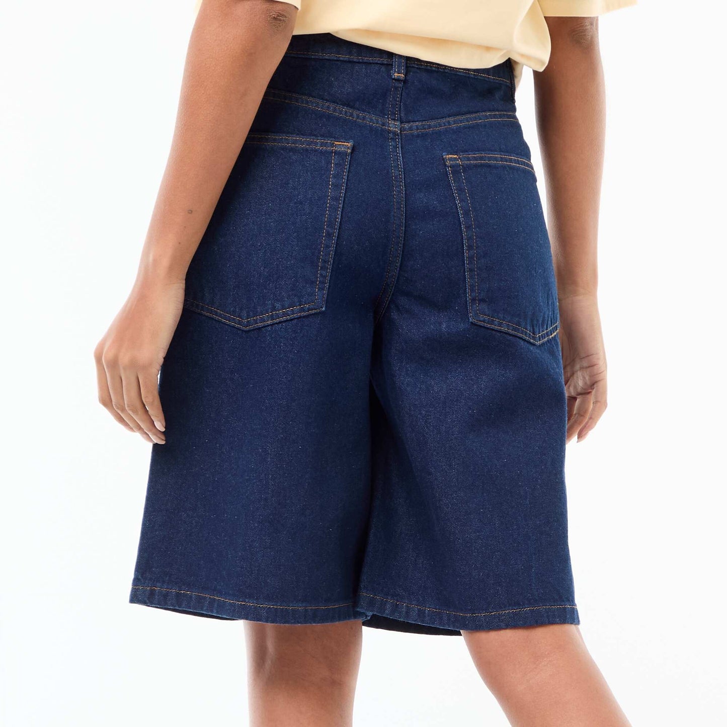 High-Waisted Denim Bermuda Shorts BLUE