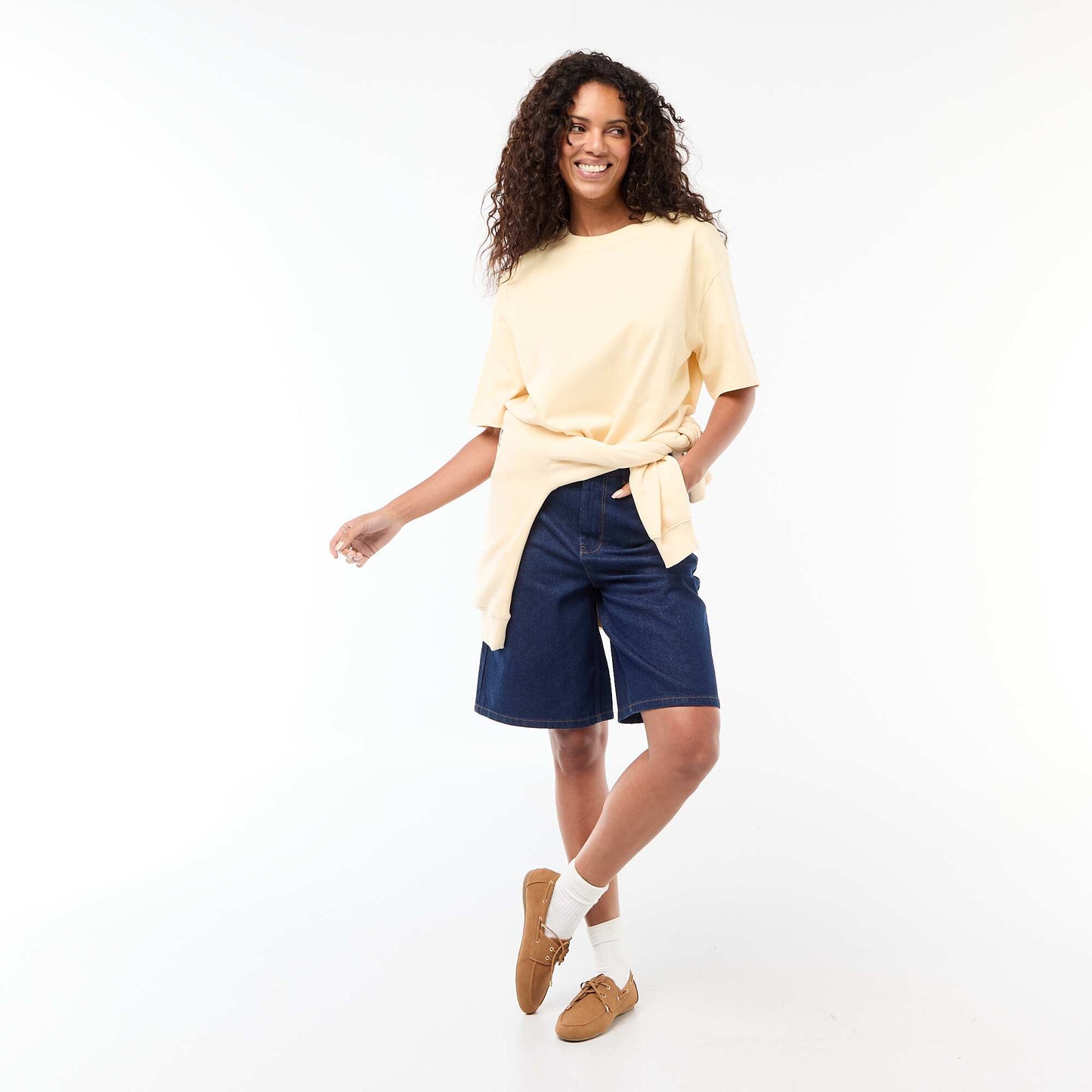 High-Waisted Denim Bermuda Shorts BLUE